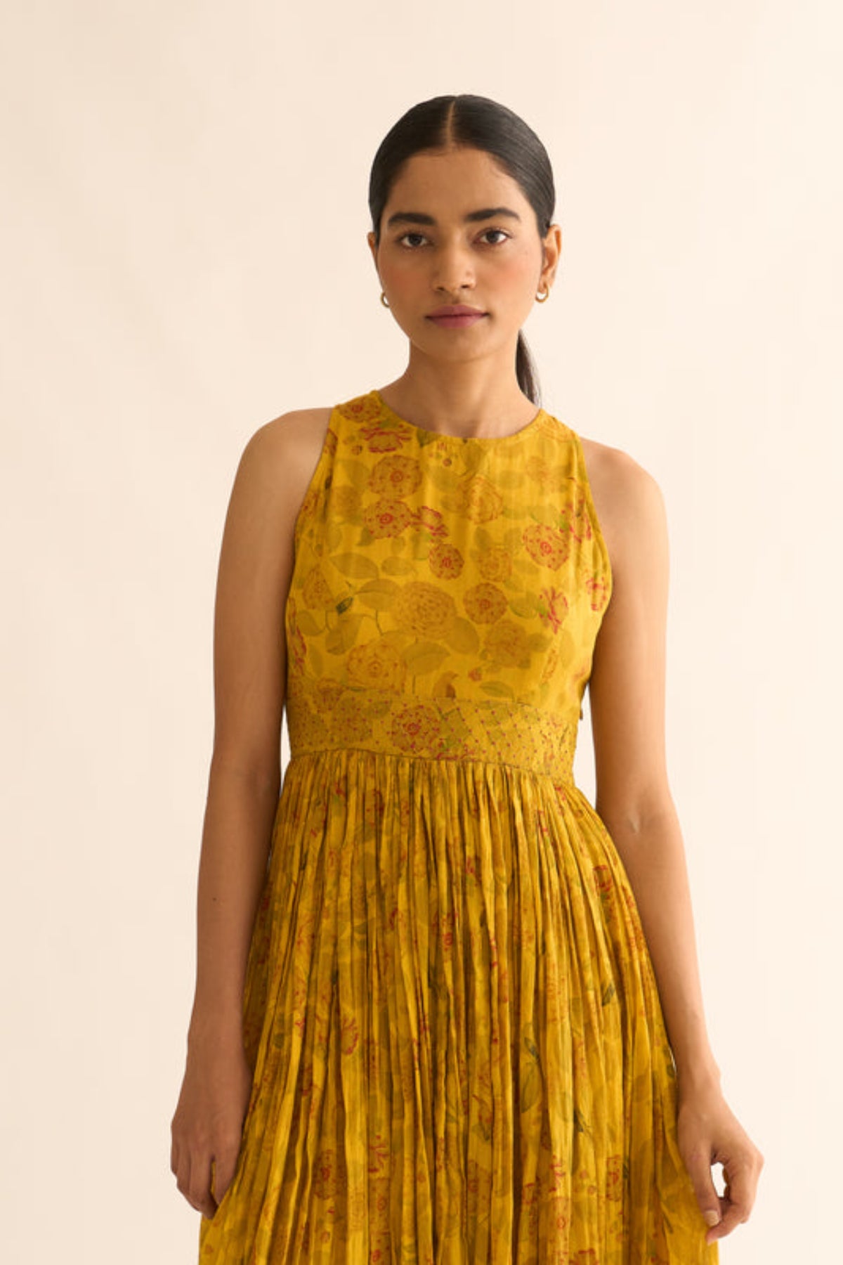 Mustard Aswini Bird Print Anarkali