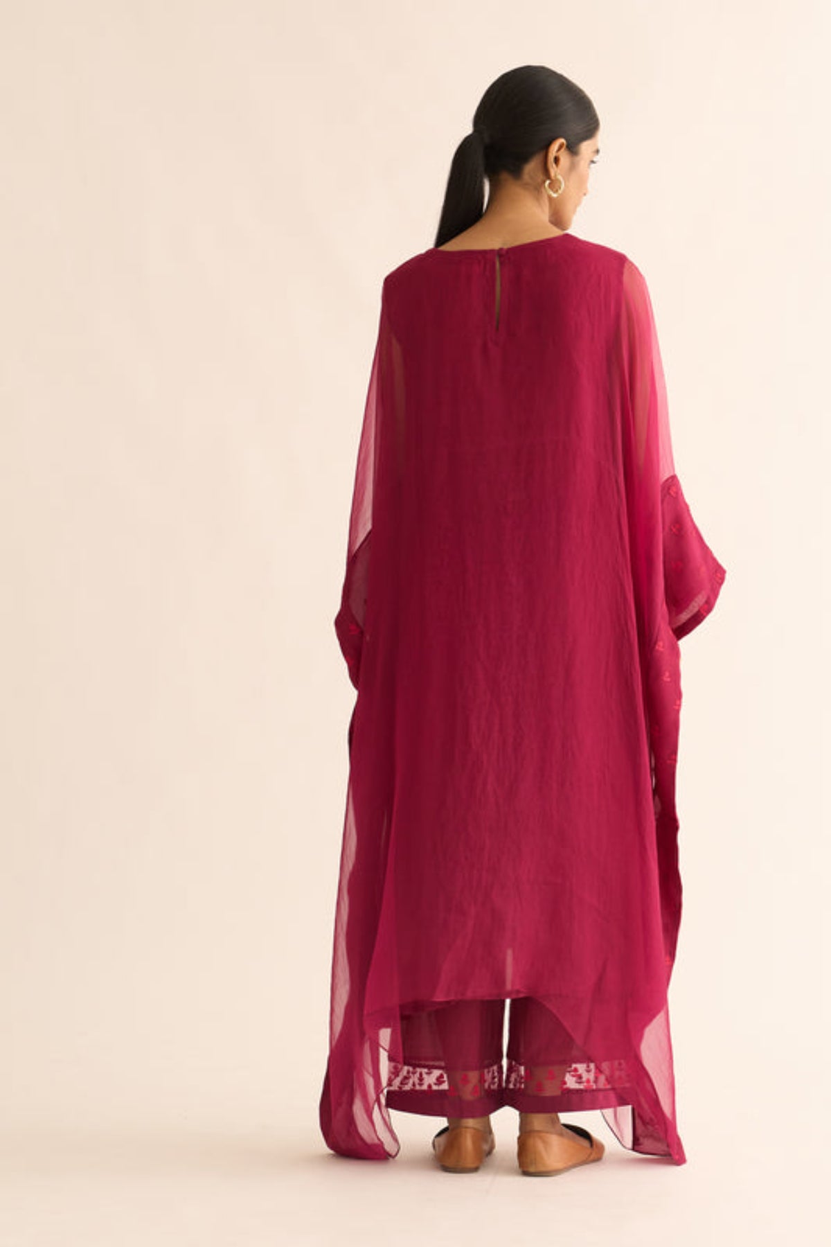 Crimson Pink Embroidered Kaftan Set