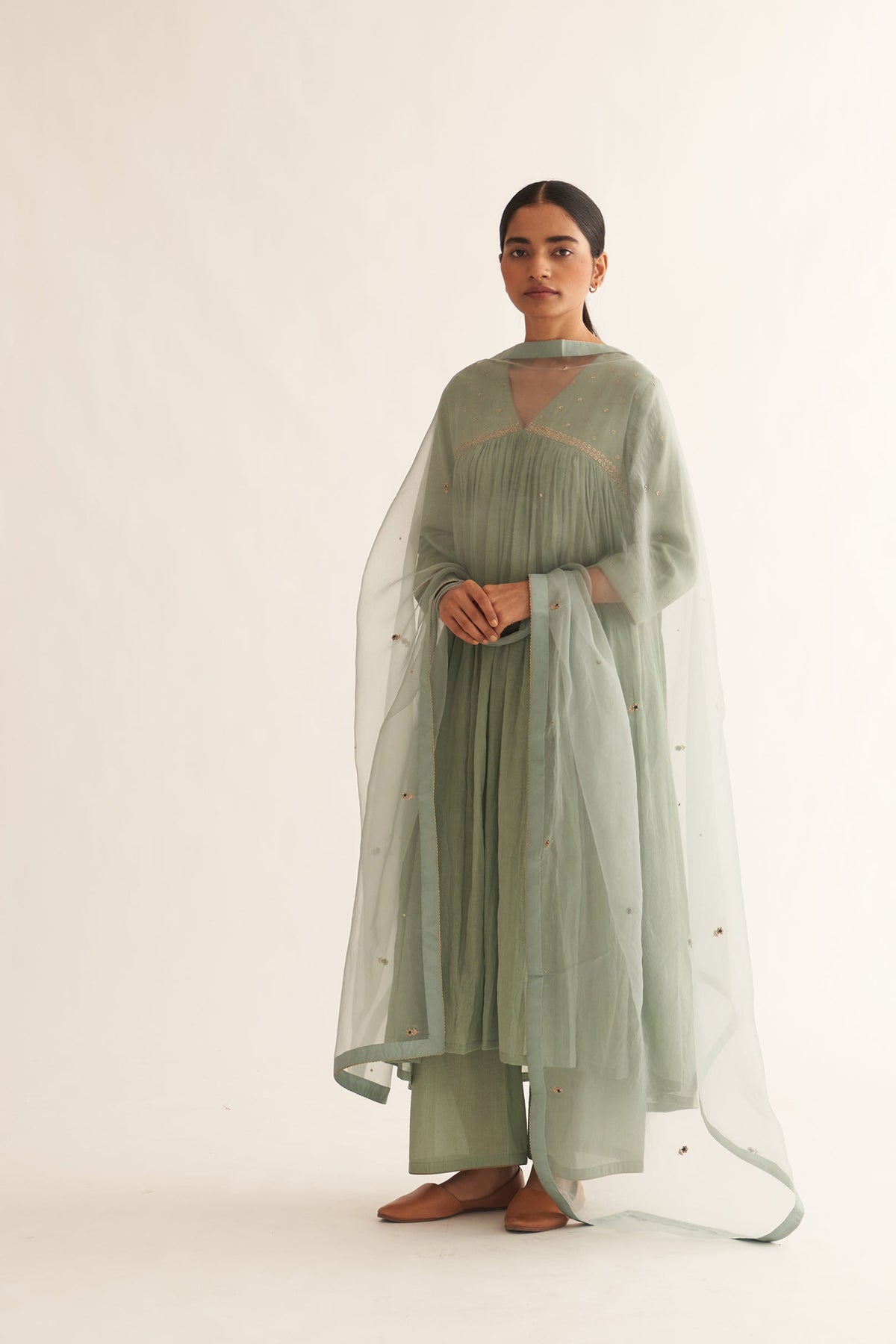 Hazel Sea Green Embroidered Dupatta