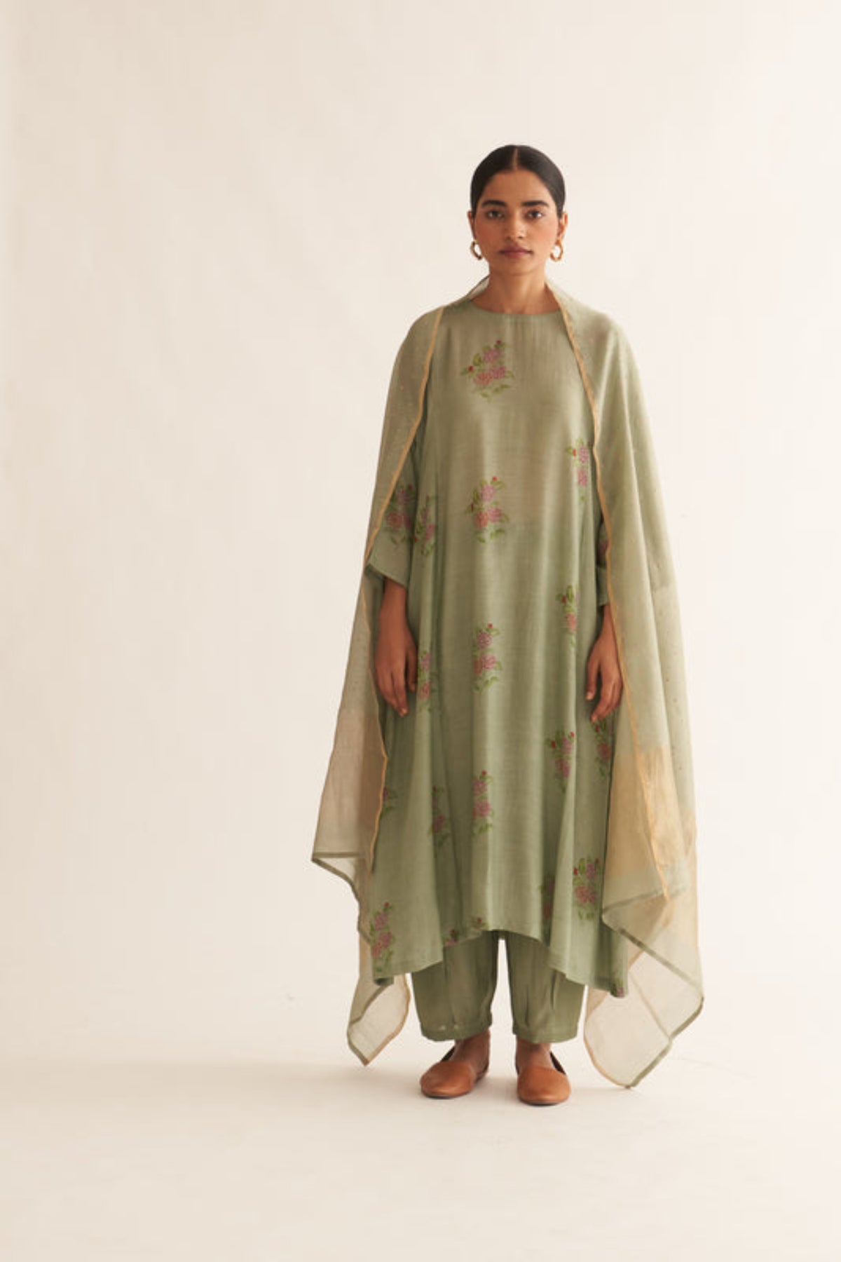 Evani Sage Green Silk Kurta Set