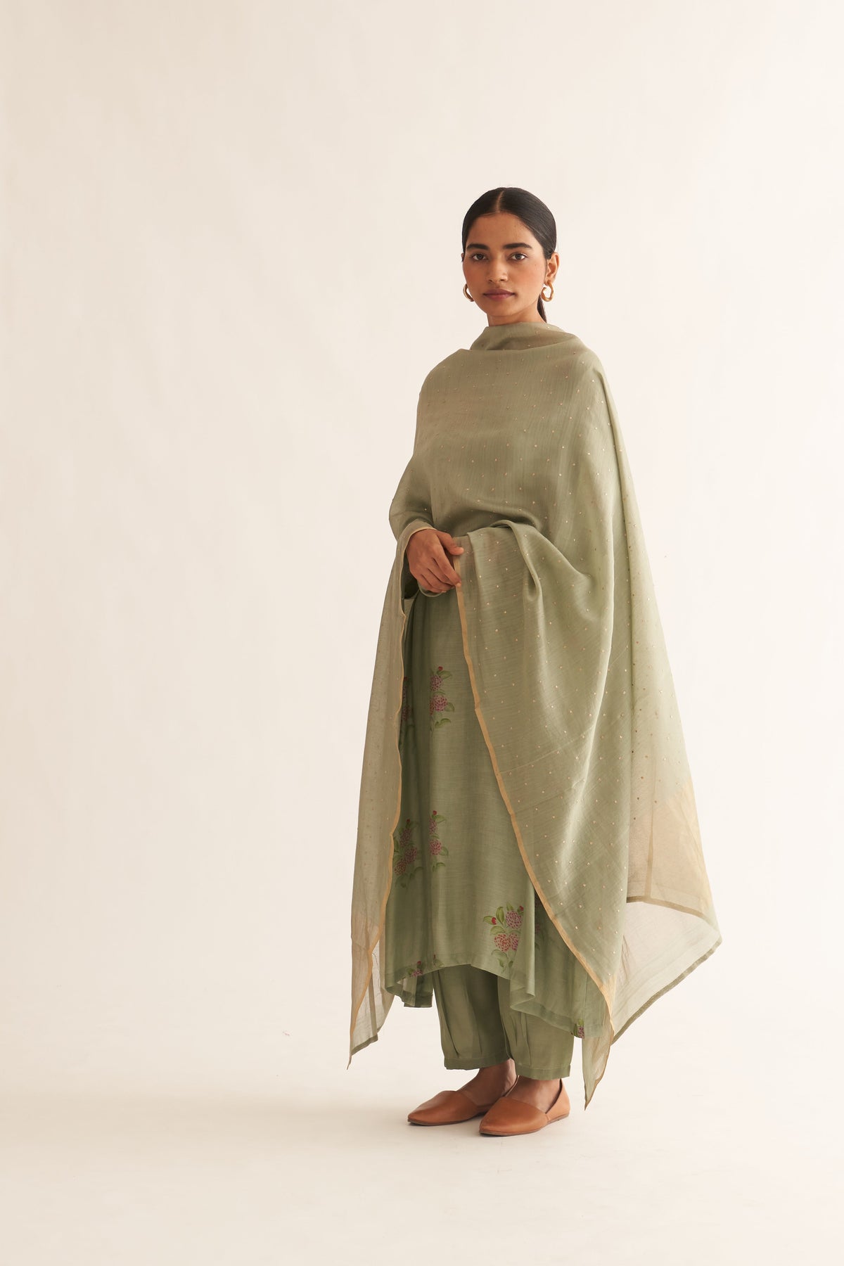 Evani Sage Green Silk Kurta Set