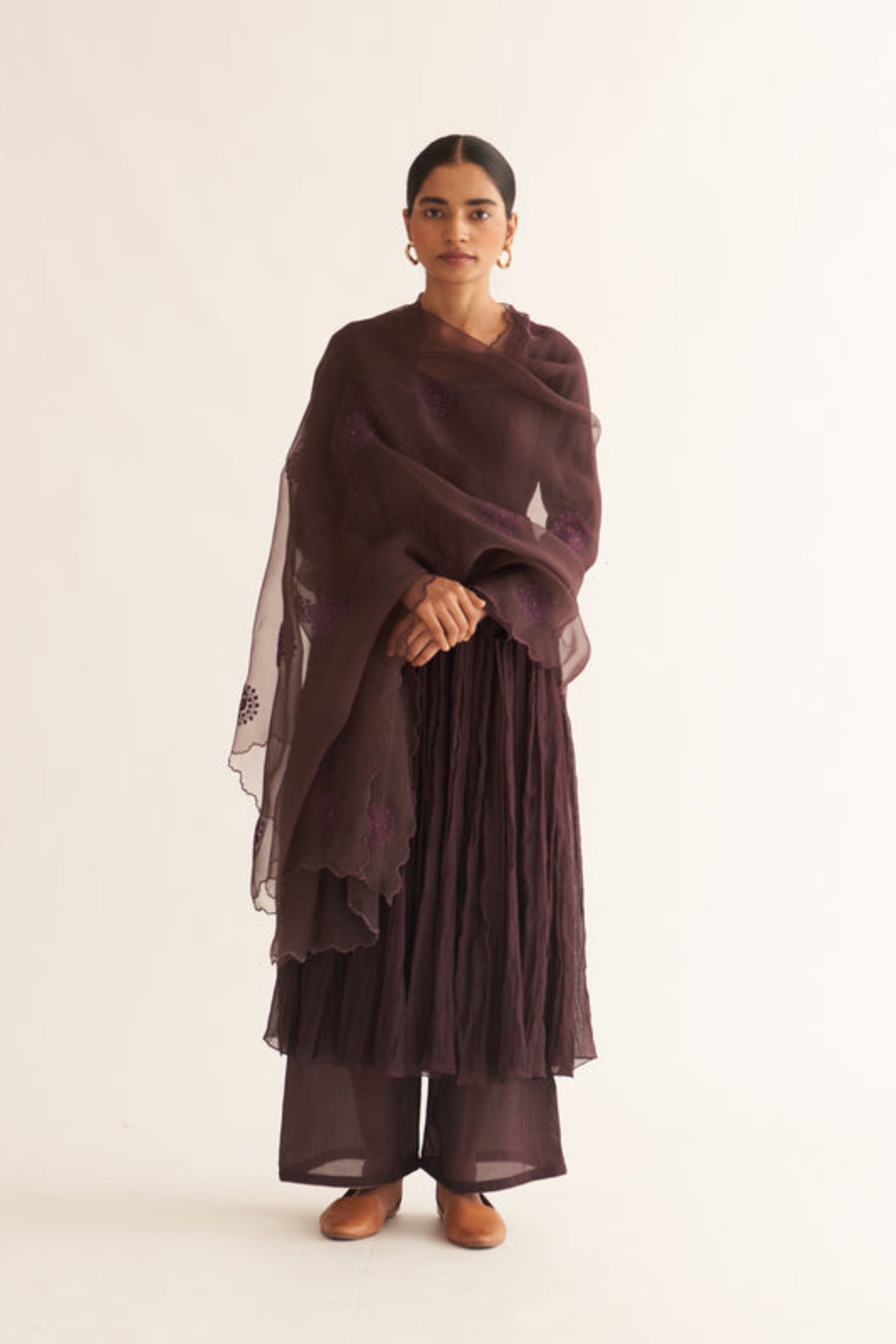 Silvi Deep Wine Embroidered Dupatta