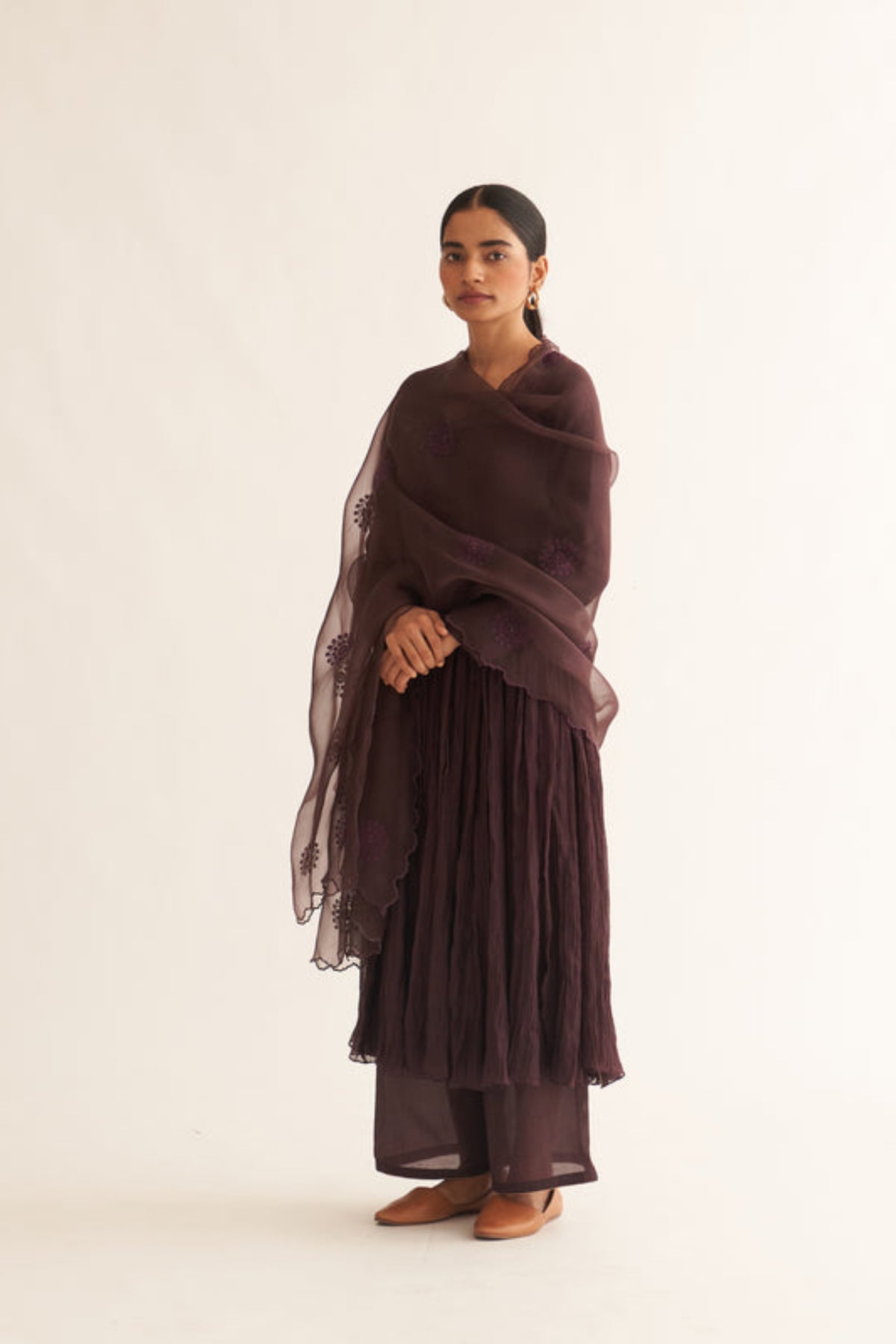 Silvi Deep Wine Embroidered Dupatta