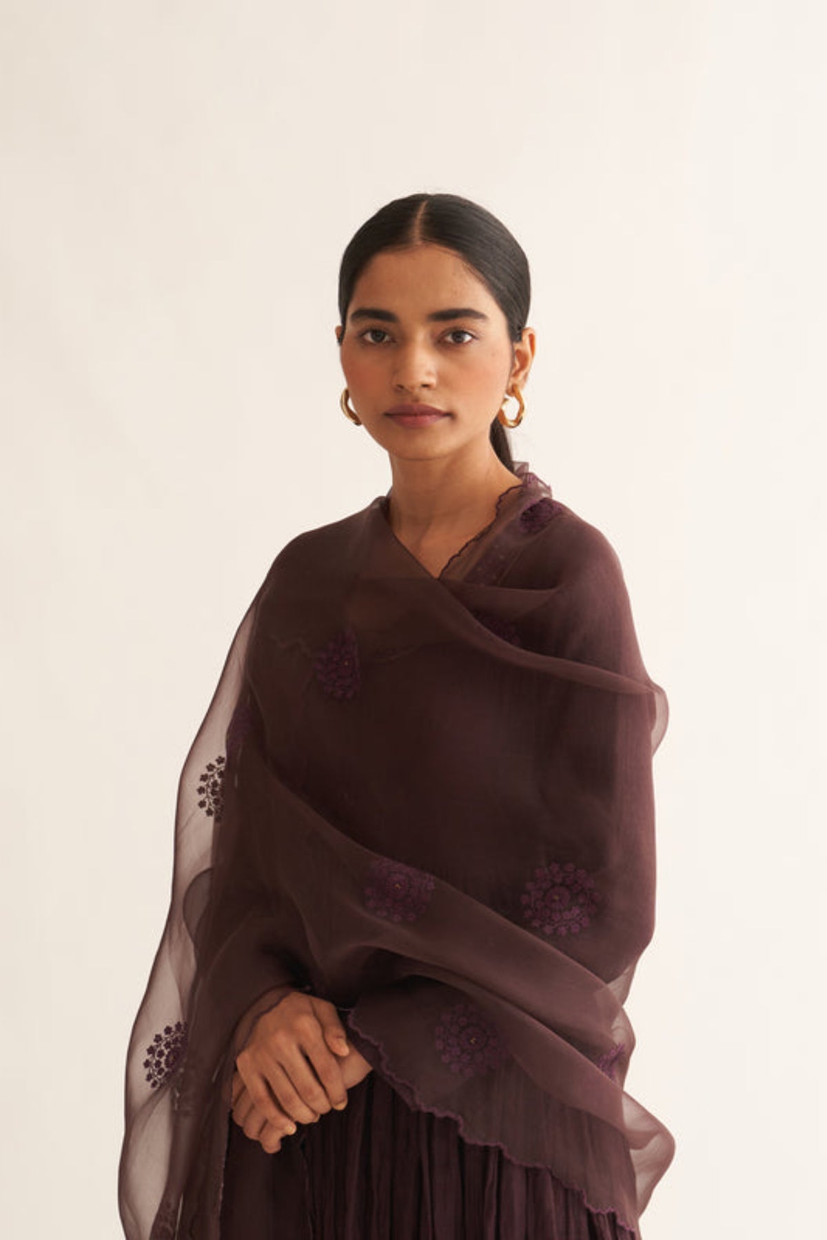 Silvi Deep Wine Embroidered Dupatta