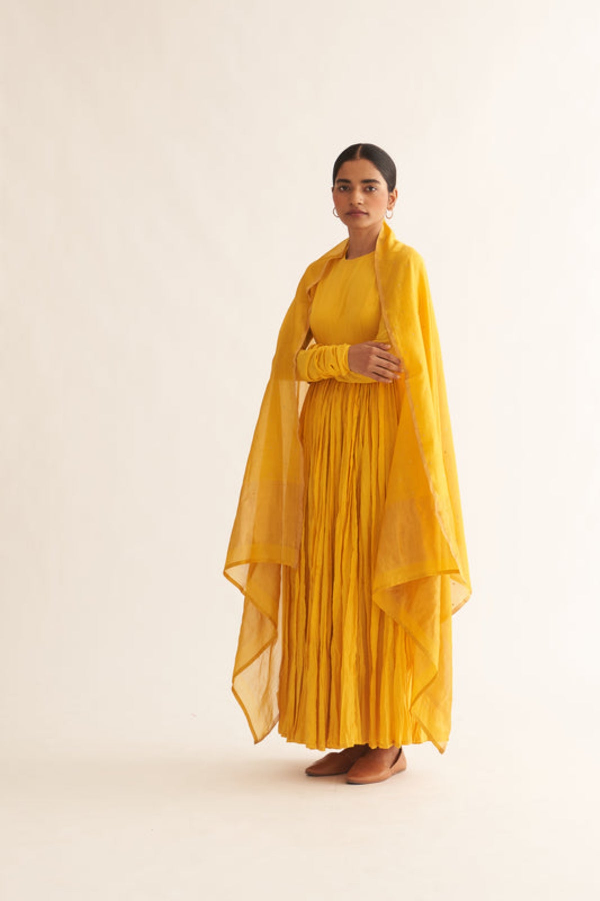 Bright Yellow Ghoomar Anarkali Set