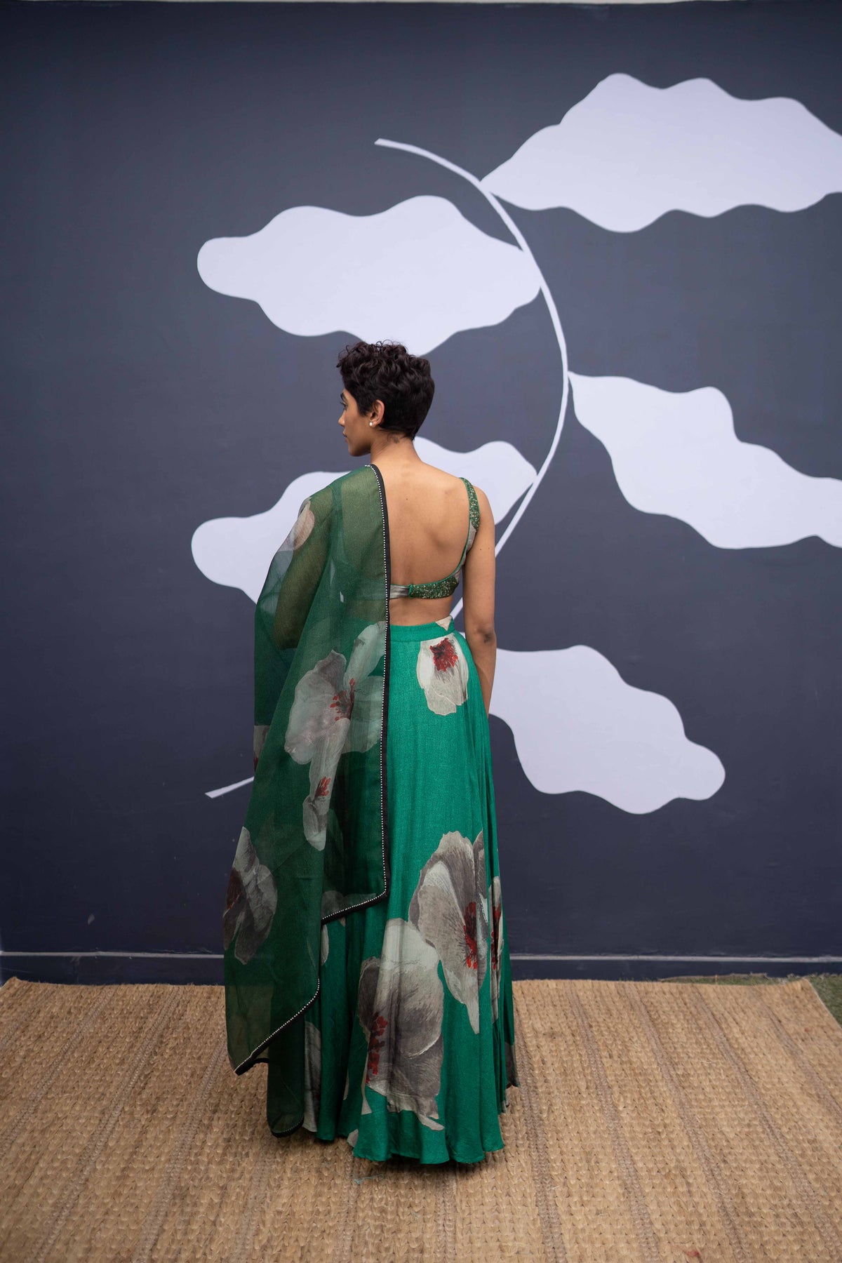 White poppies lehenga