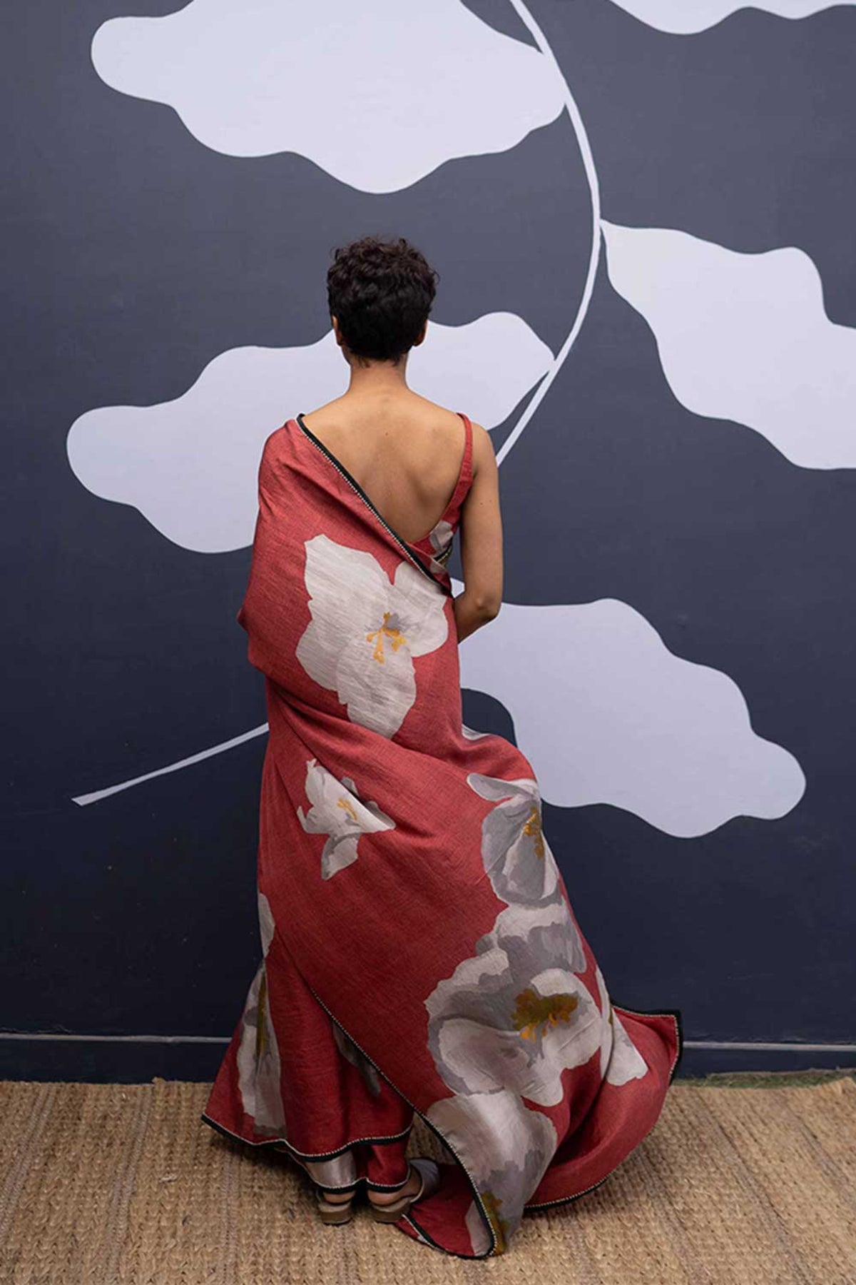 Red poppies saree