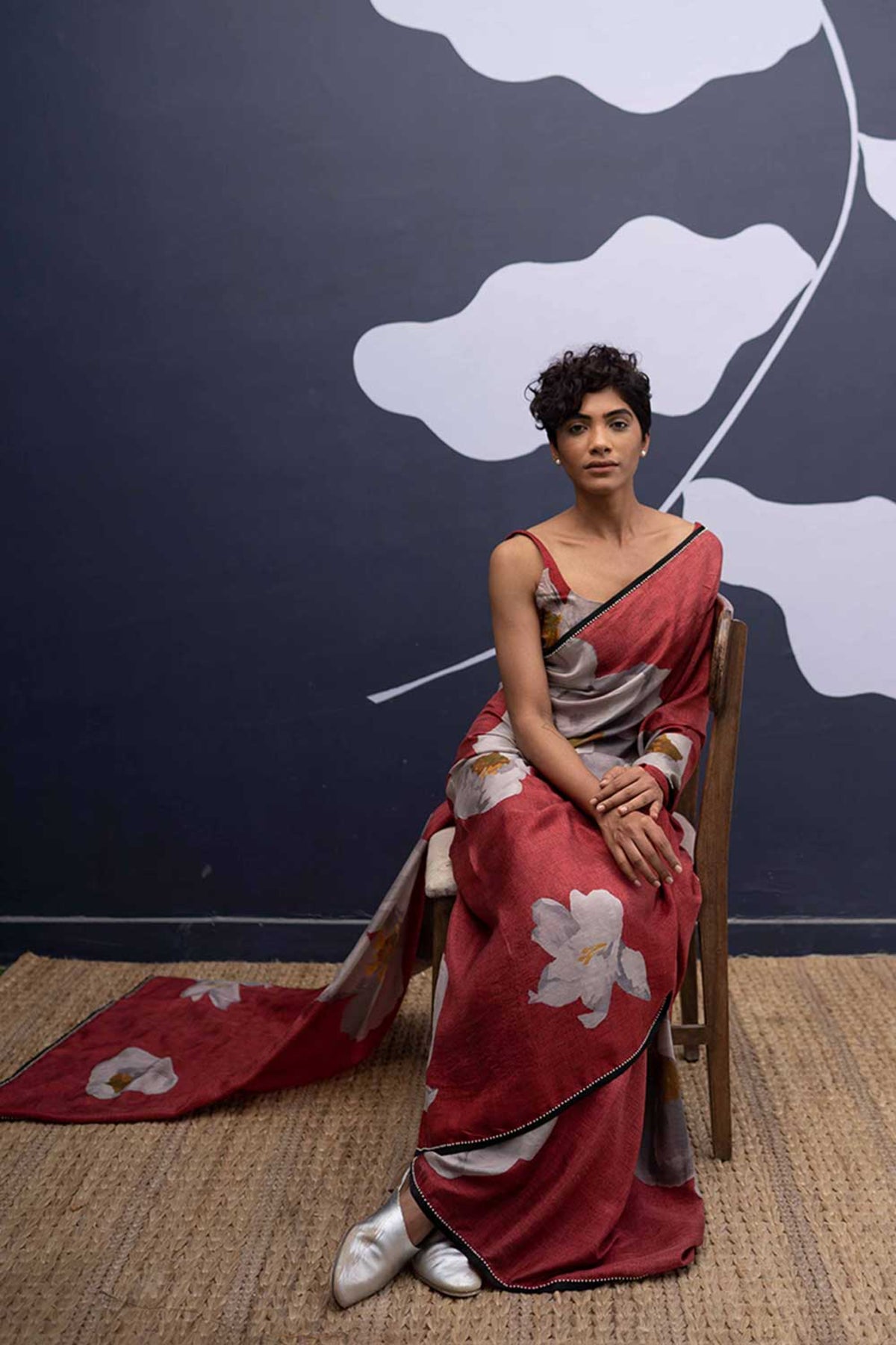 Red poppies saree