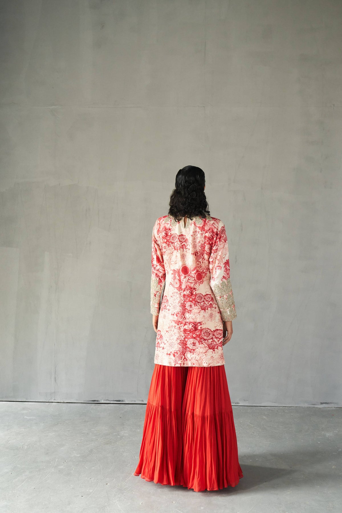 Champagne-red Blossom Sharara Set
