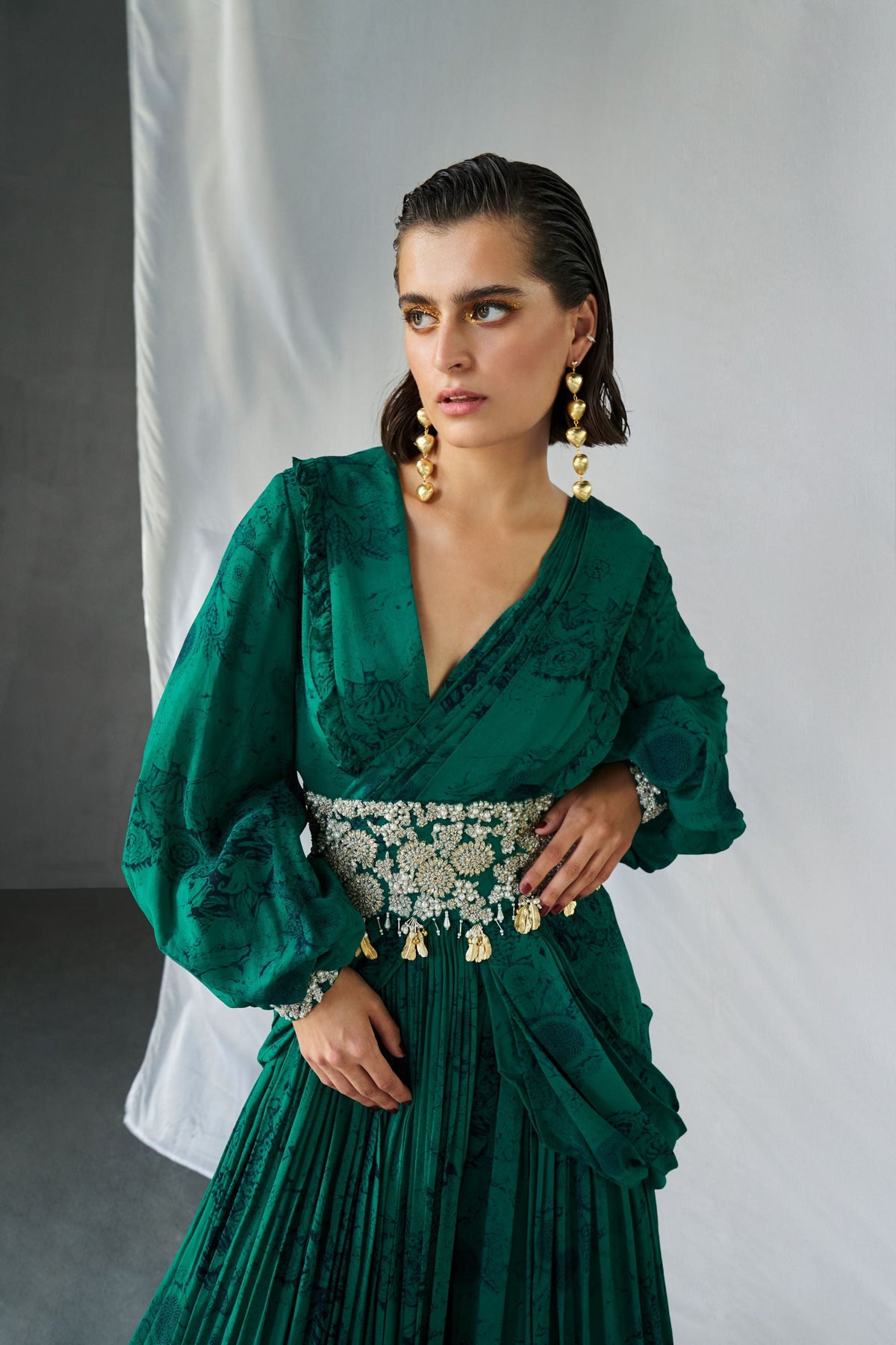 Teal Blossom Palazzo Saree Set