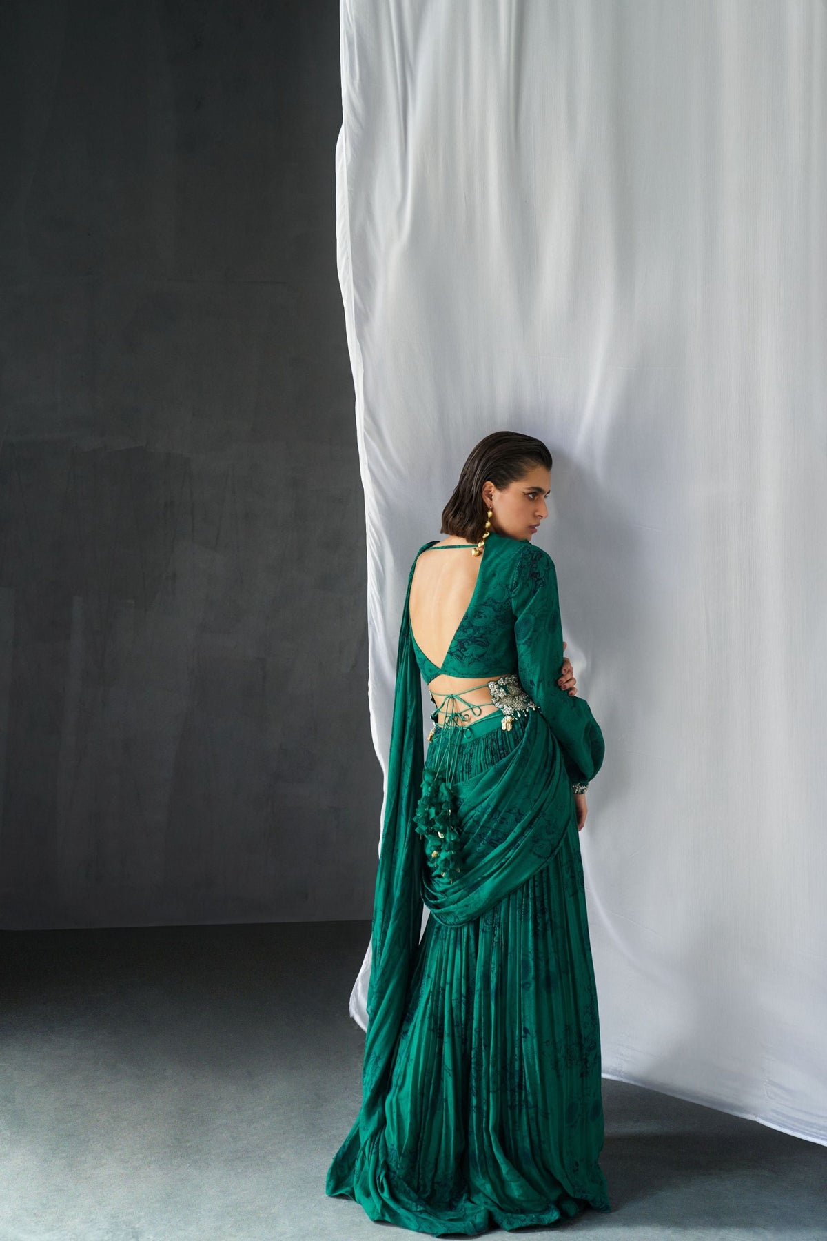 Teal Blossom Palazzo Saree Set