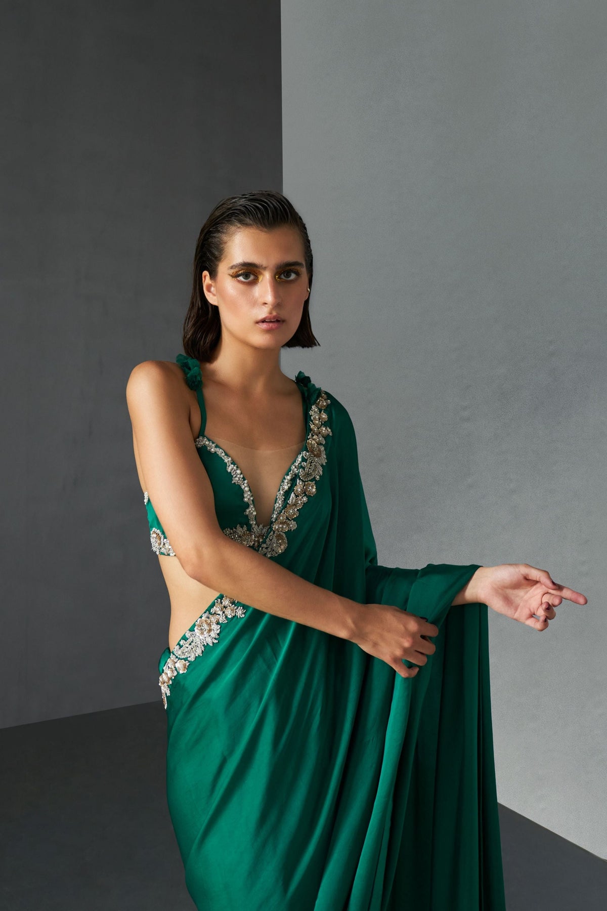 Teal Green Saree Set