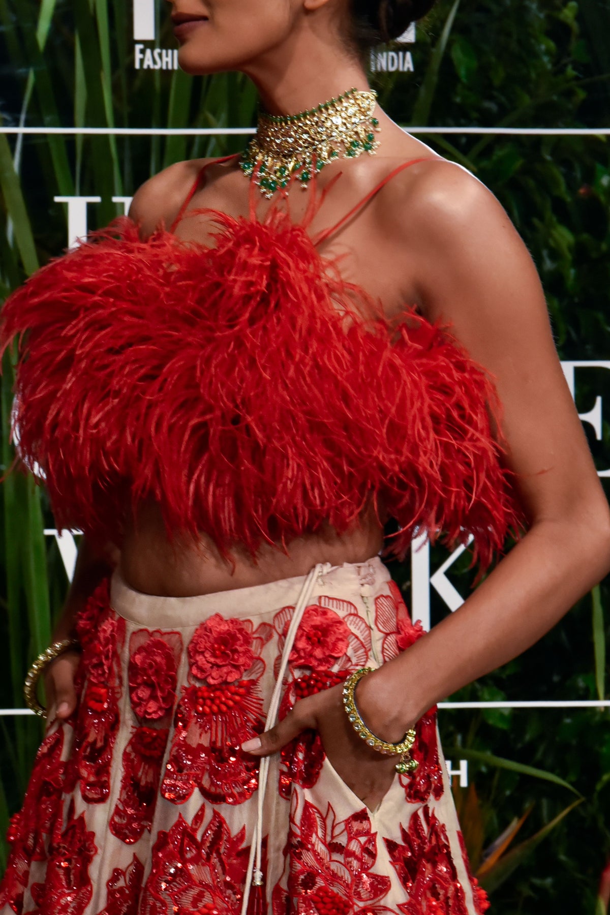 Red Embroidered Lehenga Set