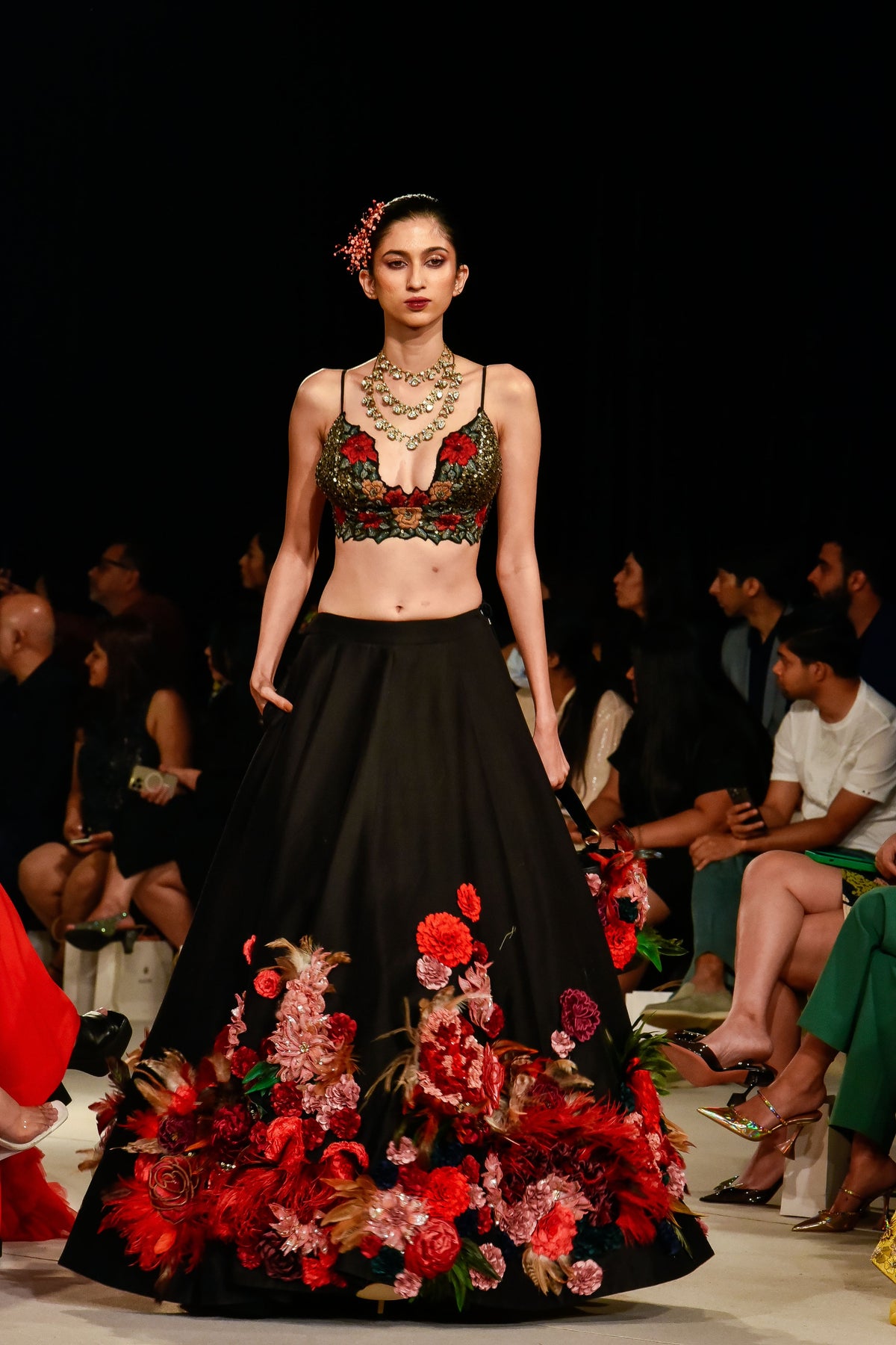 Black Corsage Lehenga Set