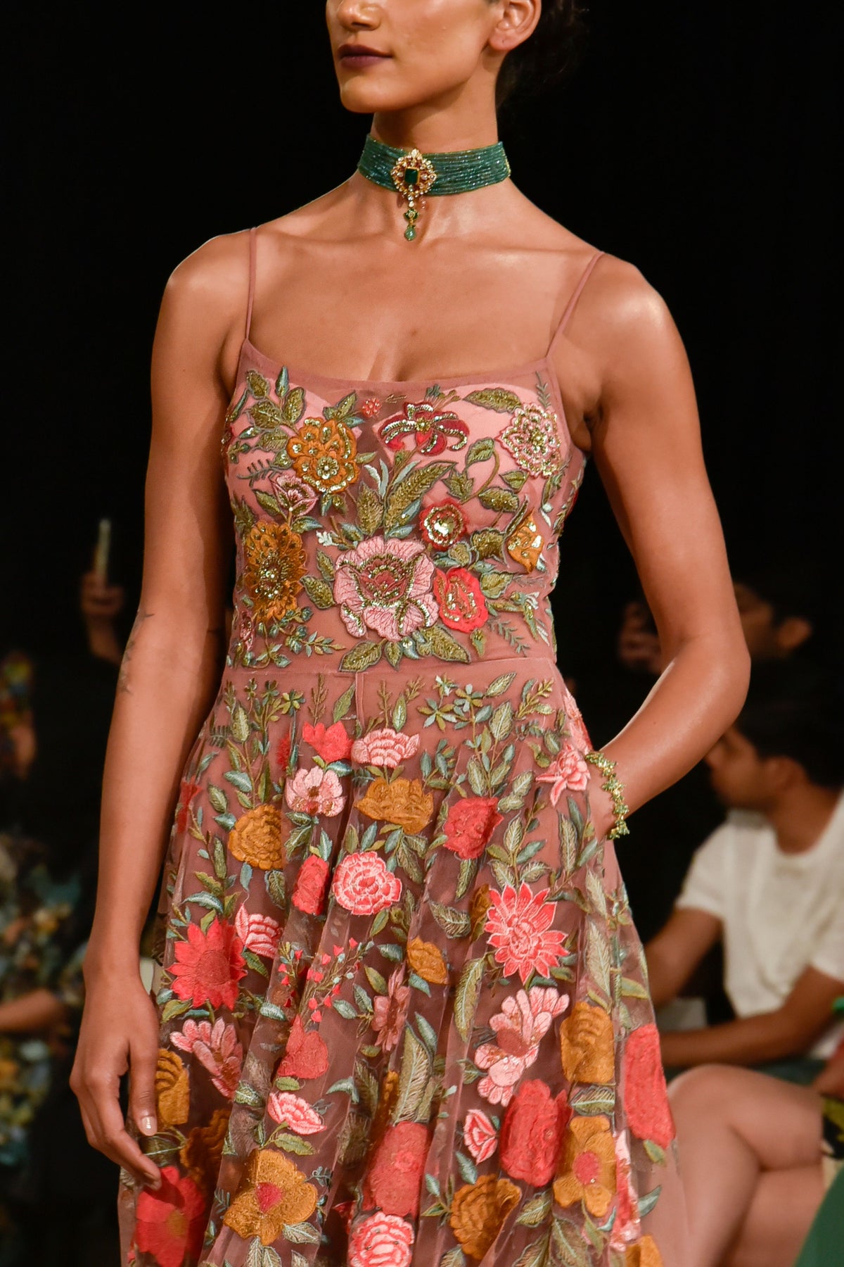 Old Rose Embroidered Tulle Gown