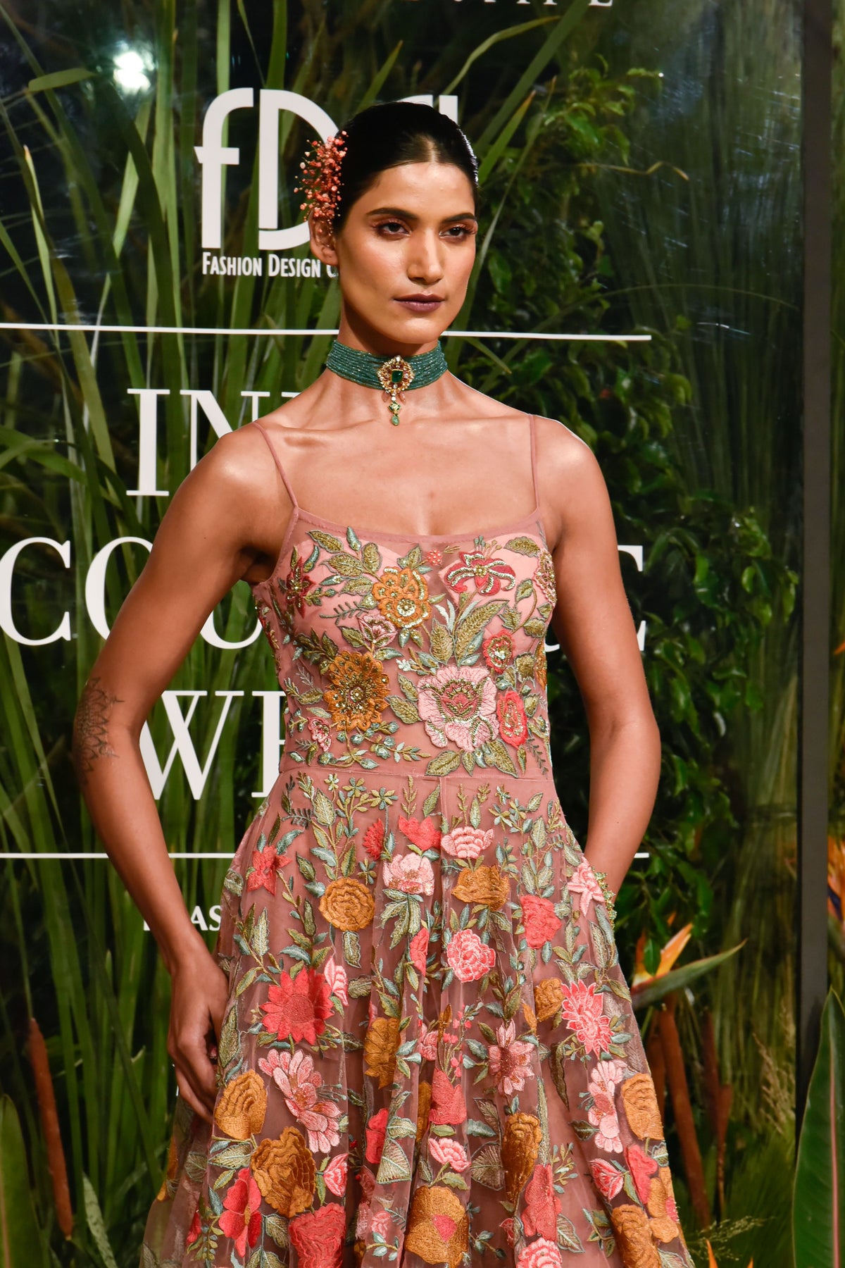 Old Rose Embroidered Tulle Gown