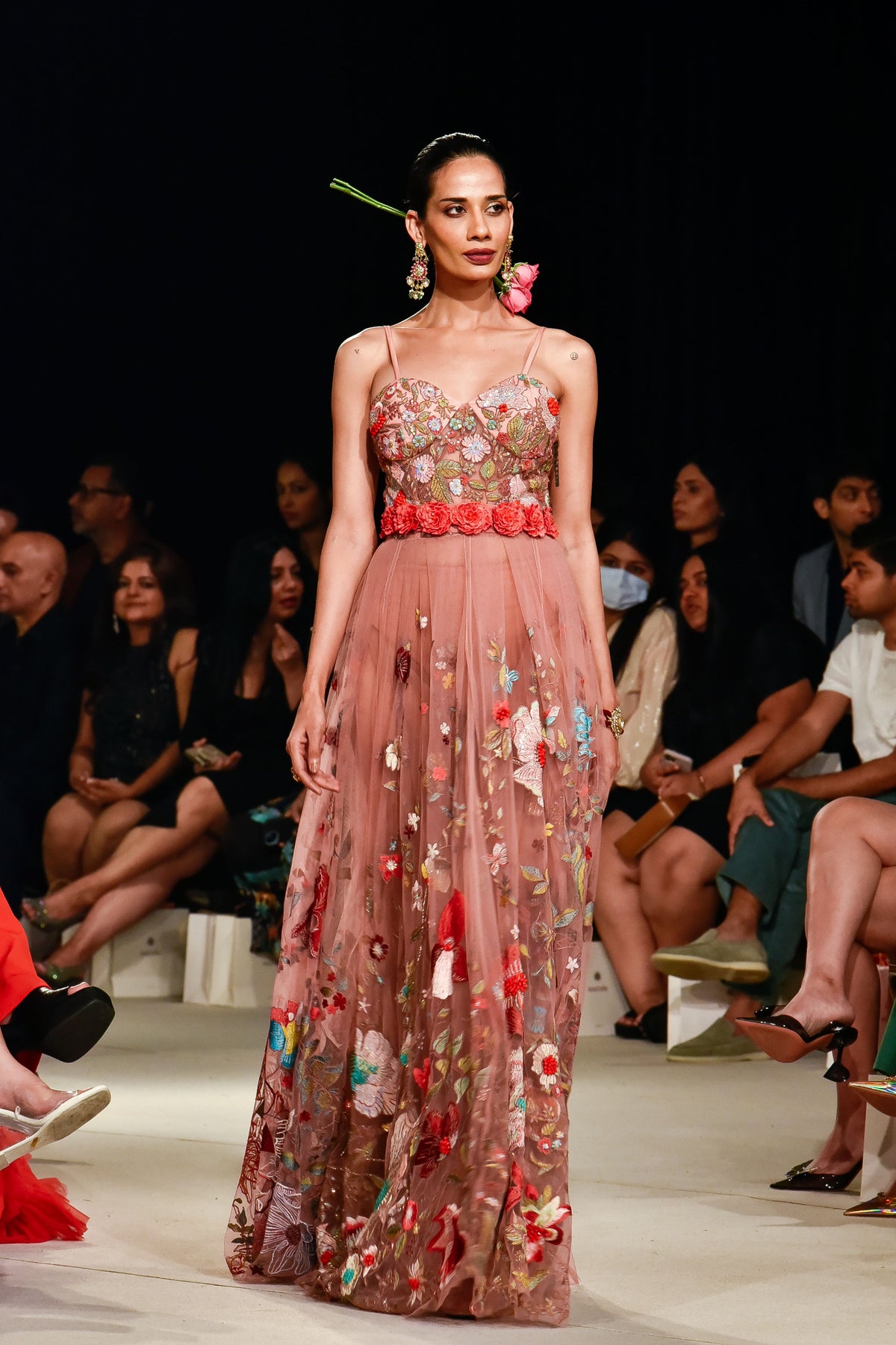 Old Rose Embroidered Tulle Gown