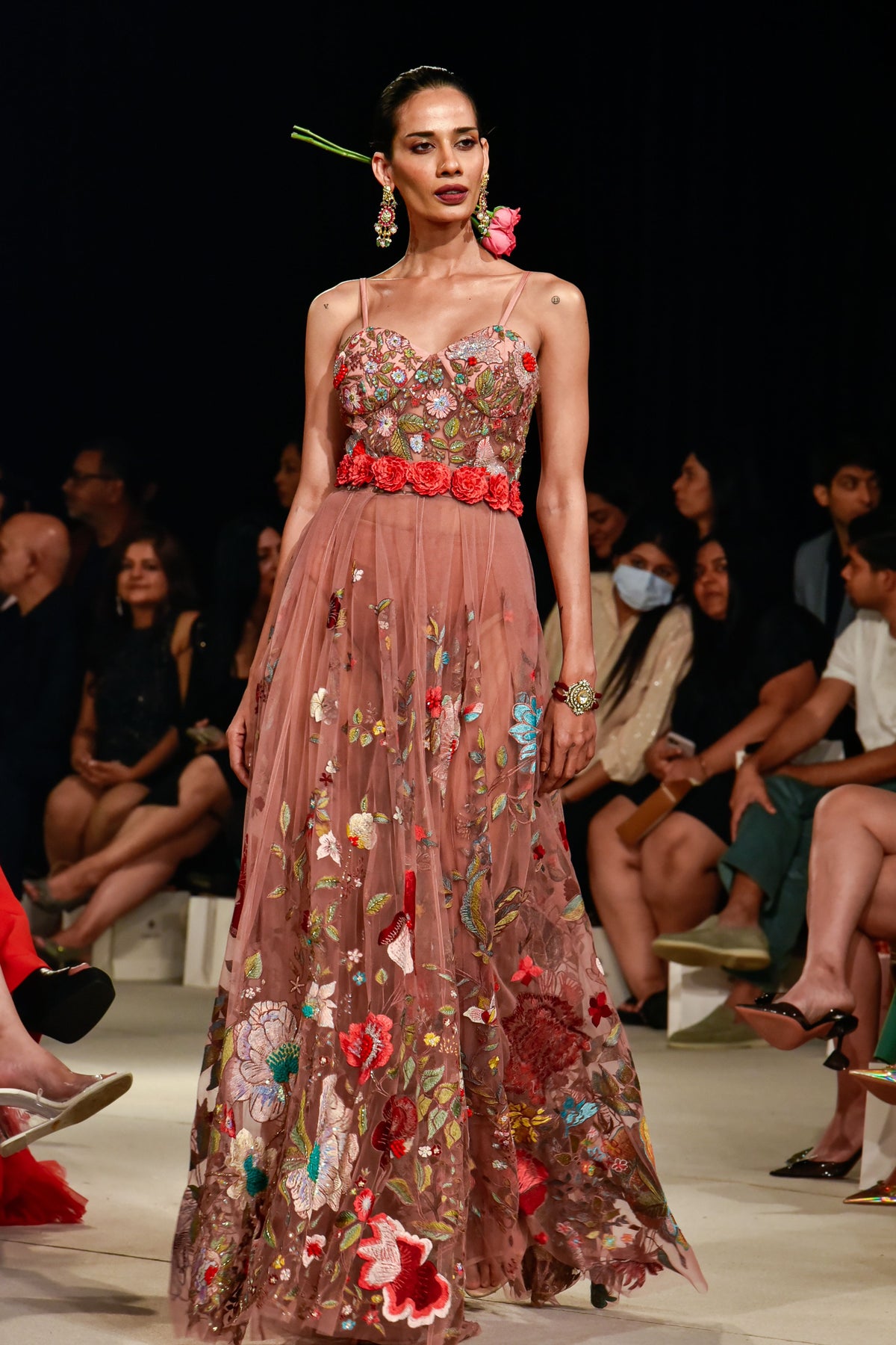 Old Rose Embroidered Tulle Gown