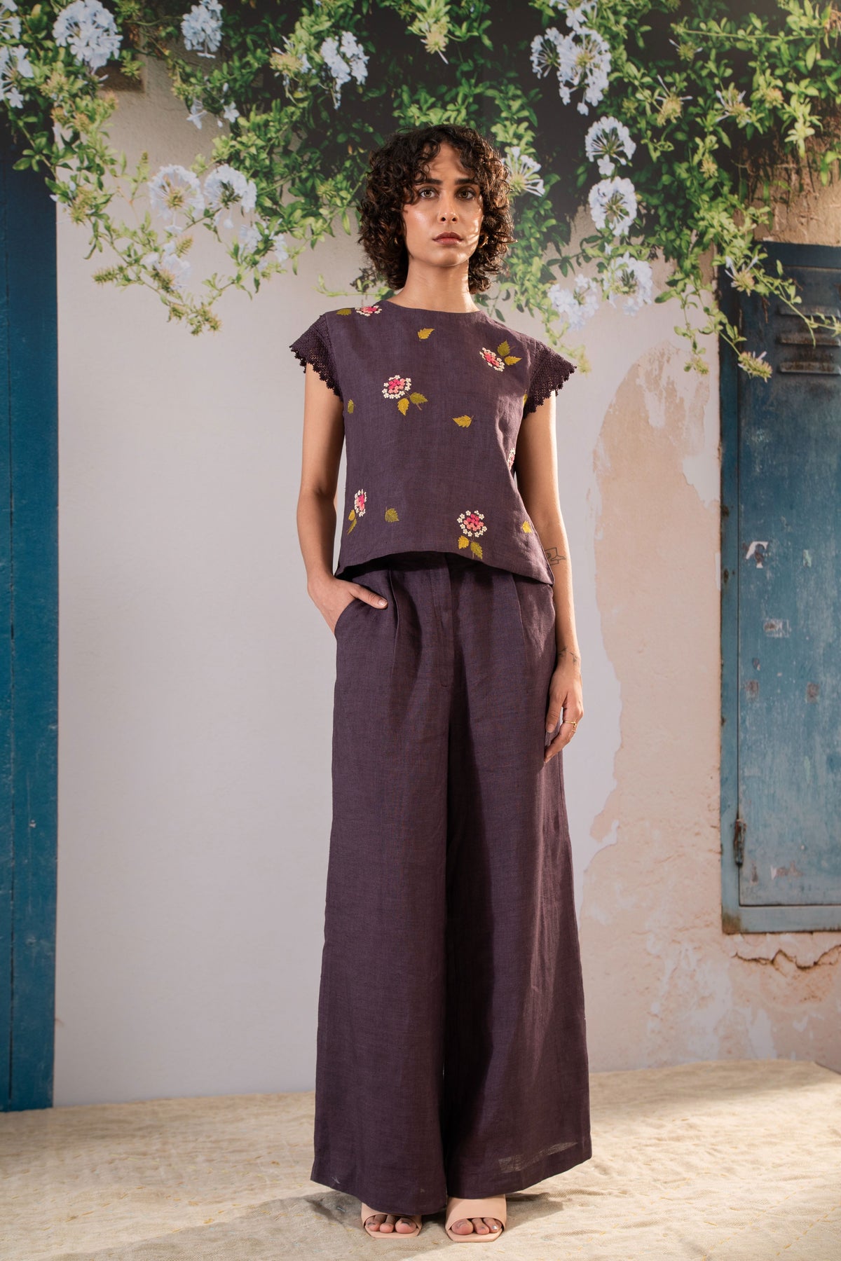 Embroidered Top With Flared Pant