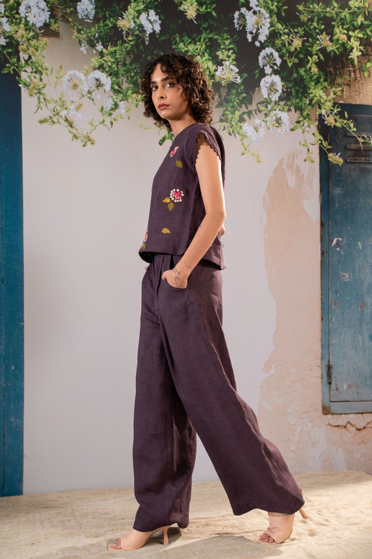 Embroidered Top With Flared Pant