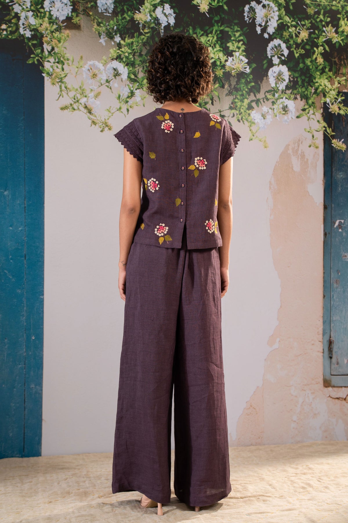 Embroidered Top With Flared Pant