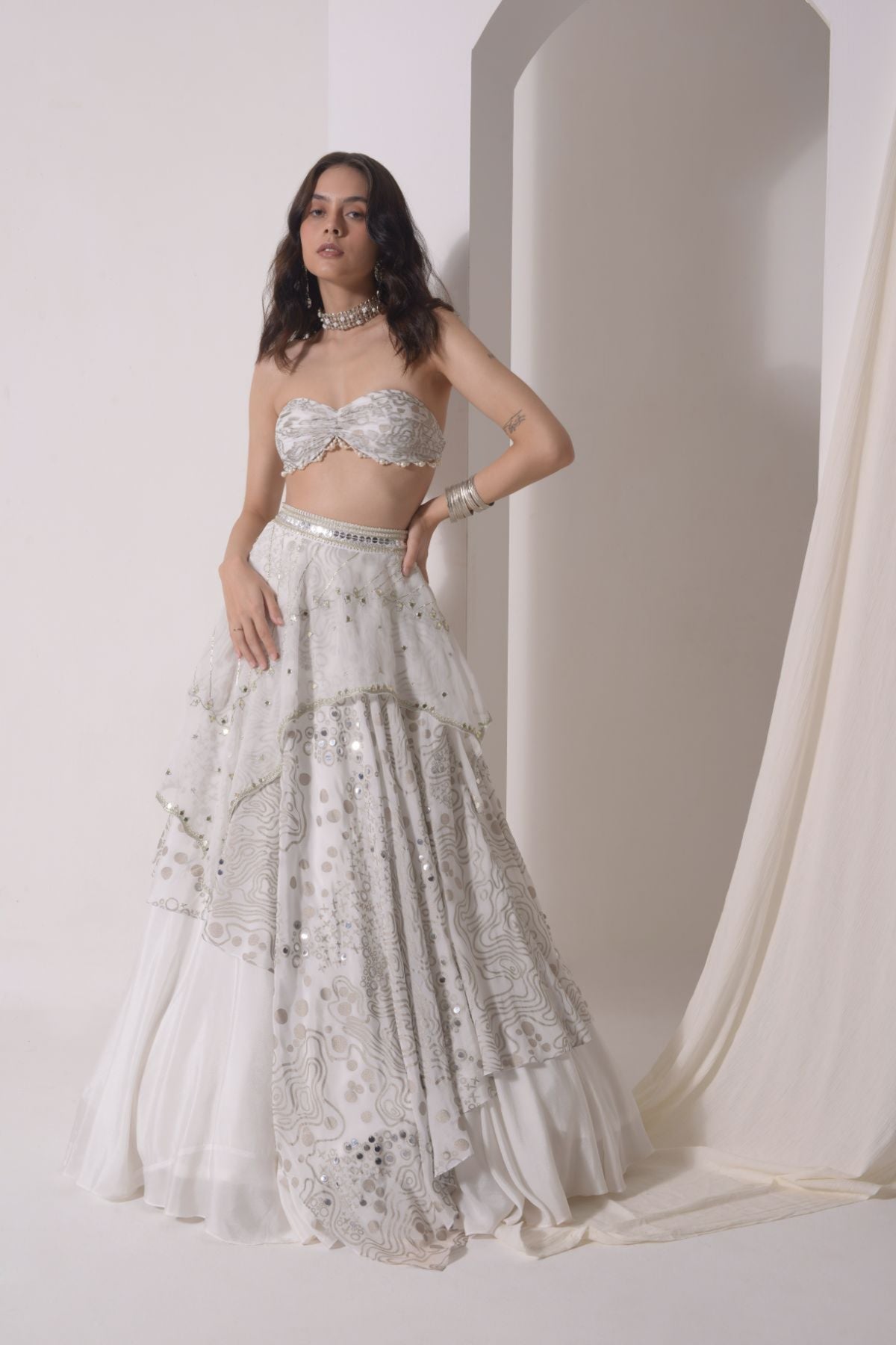 Asymmetrical Layered Lehenga Set