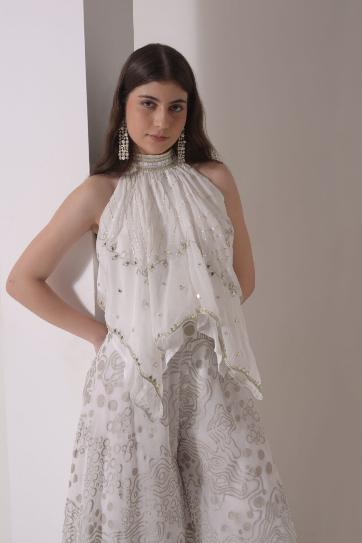 Halter Top With Foil Sharara