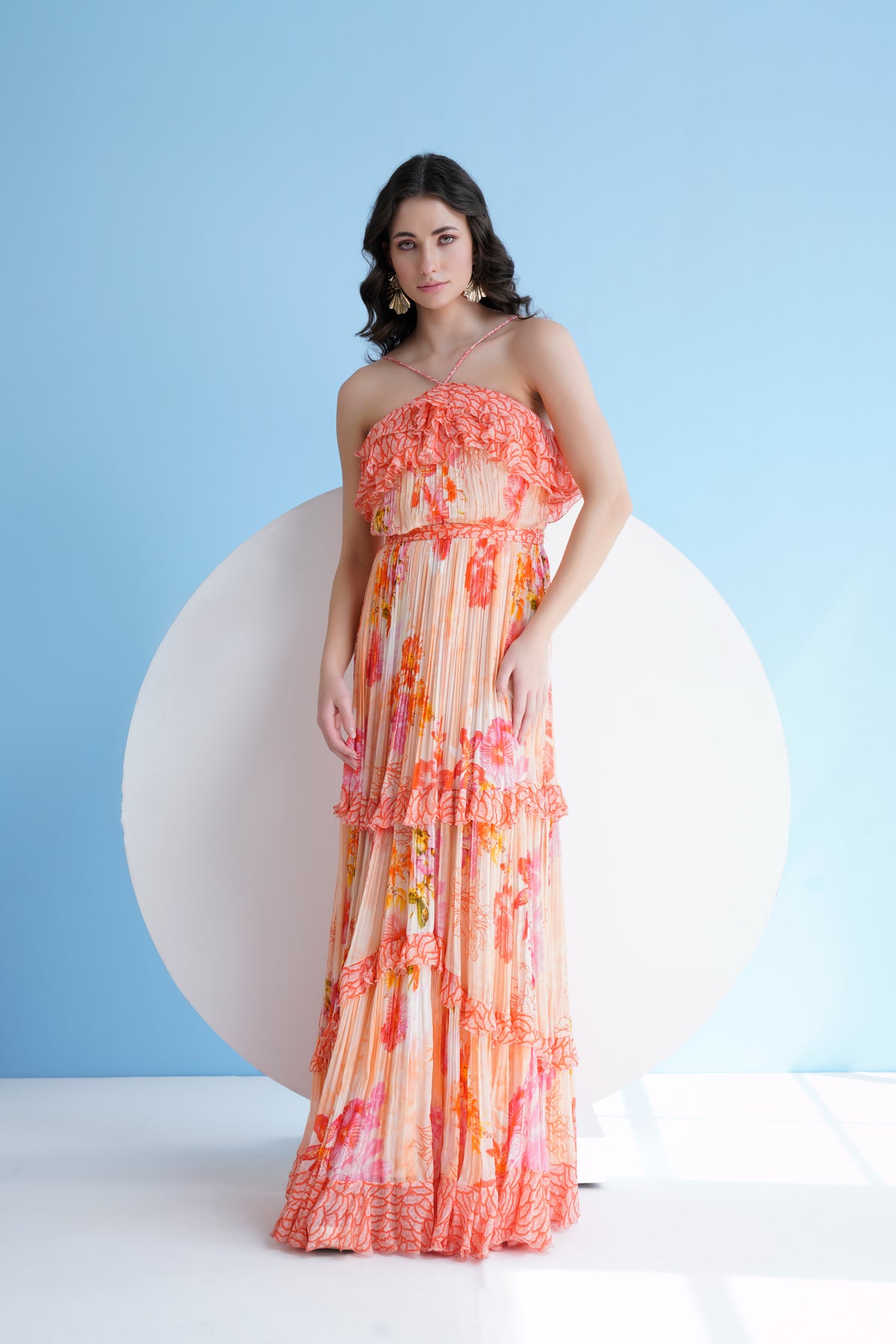 Pastoral Mist Printed Halter Dress
