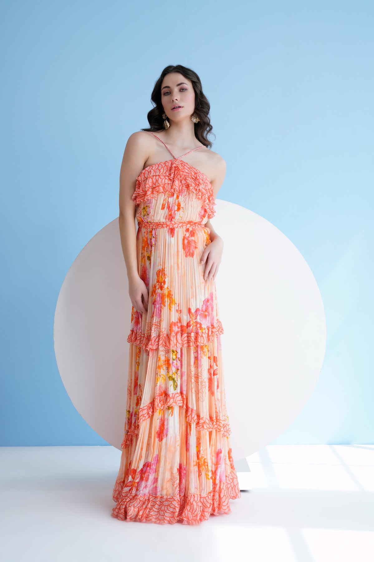 Pastoral Mist Printed Halter Dress