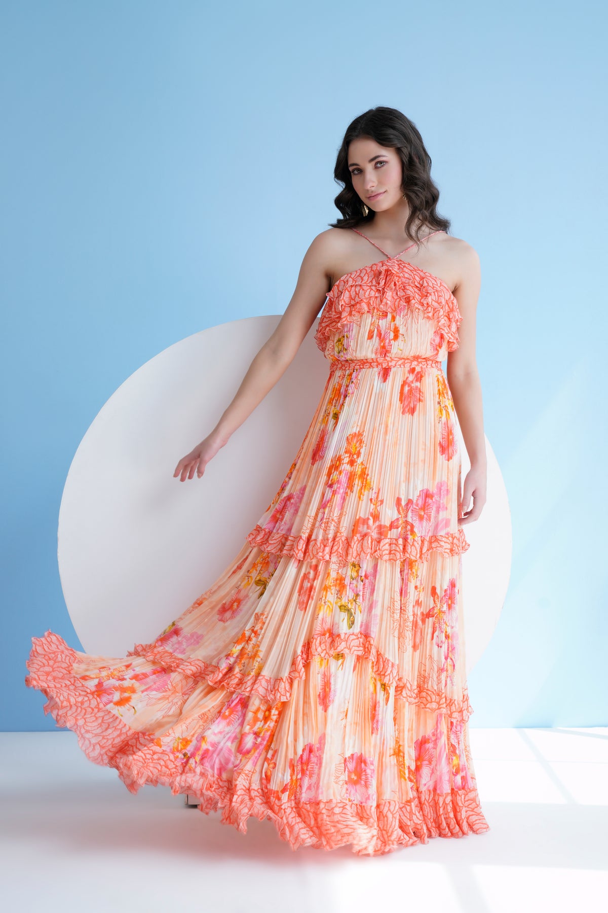Pastoral Mist Printed Halter Dress