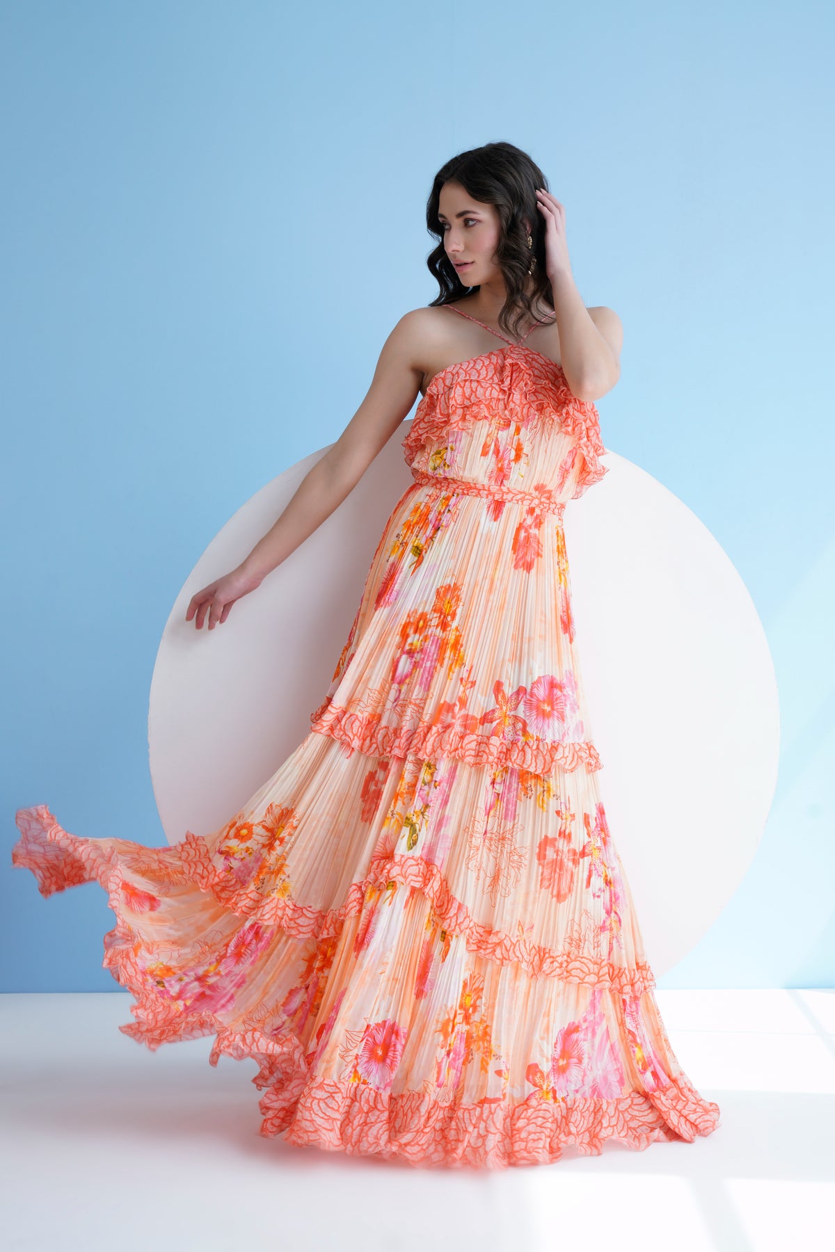 Pastoral Mist Printed Halter Dress
