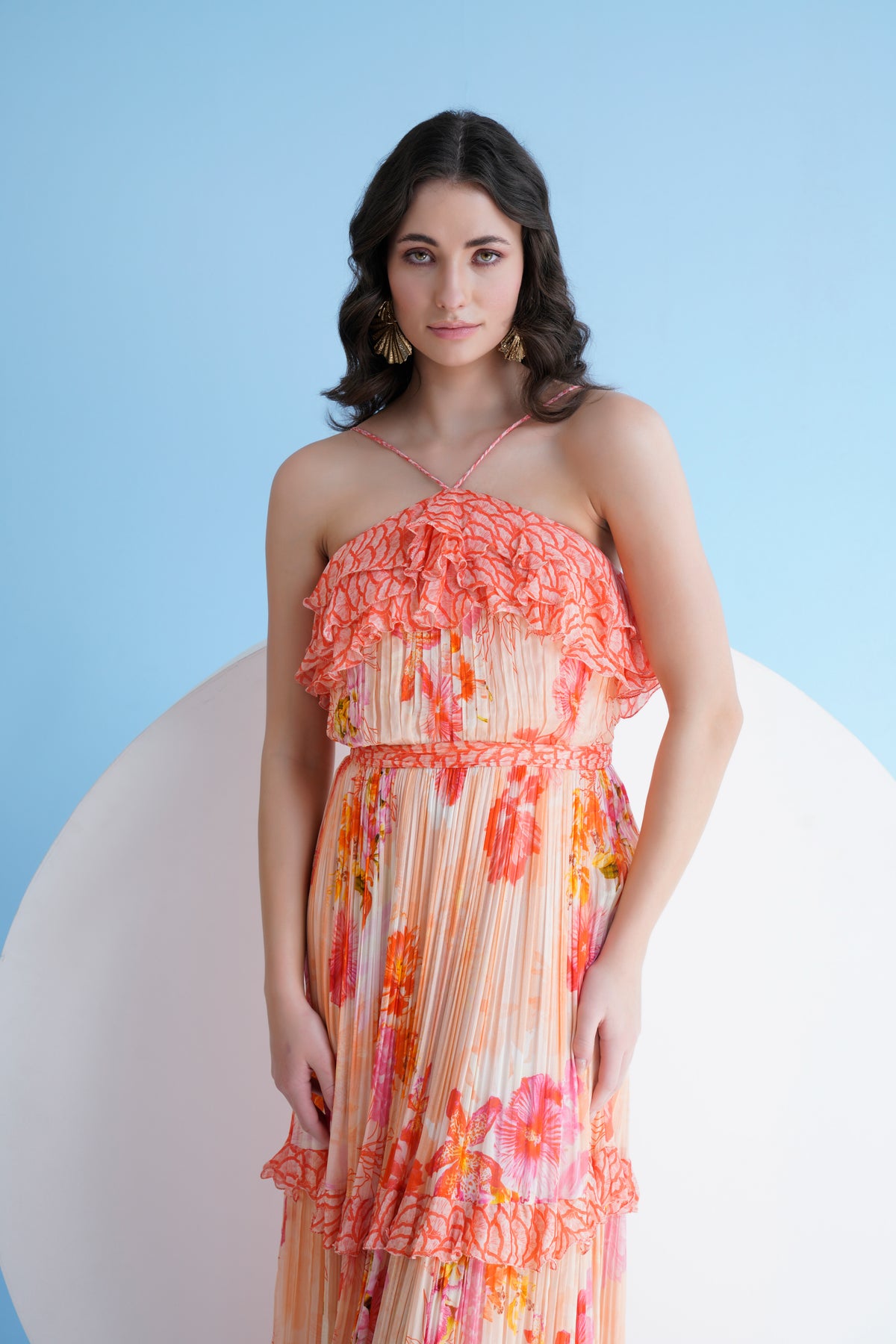 Pastoral Mist Printed Halter Dress
