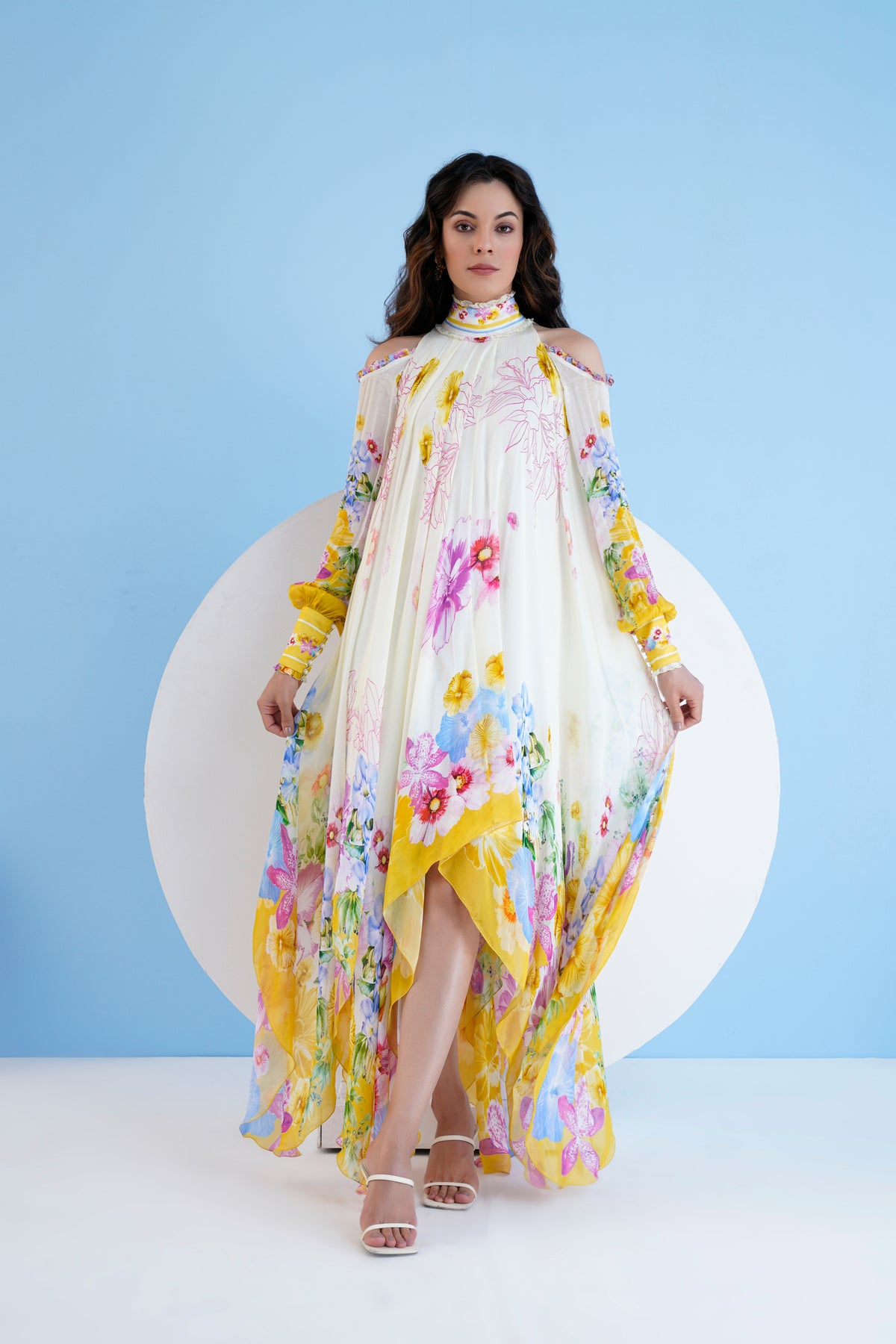 High Low Dress With Frilled Shoulder
cutout