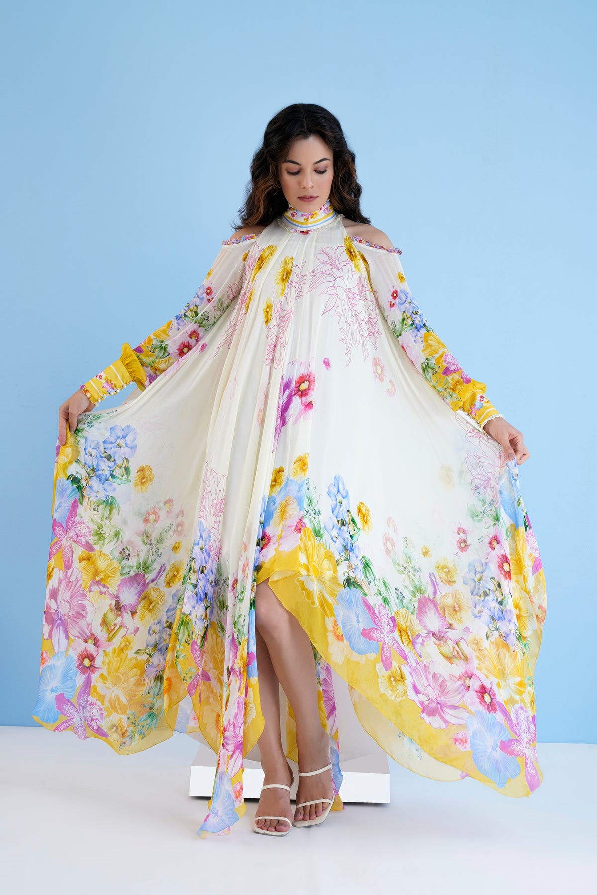High Low Dress With Frilled Shoulder
cutout
