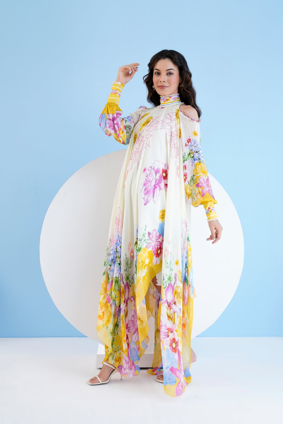 High Low Dress With Frilled Shoulder
cutout