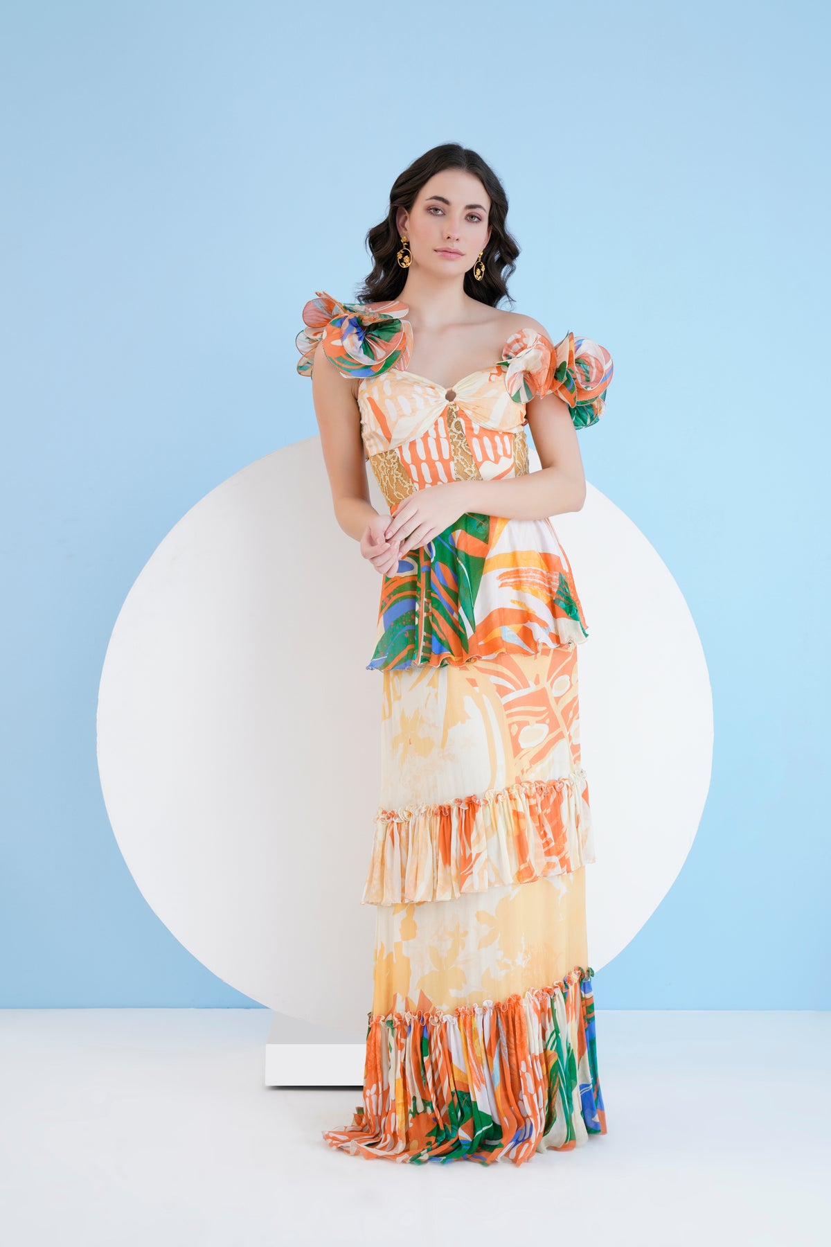 Mysterious Tropic Printed Tiered Dress