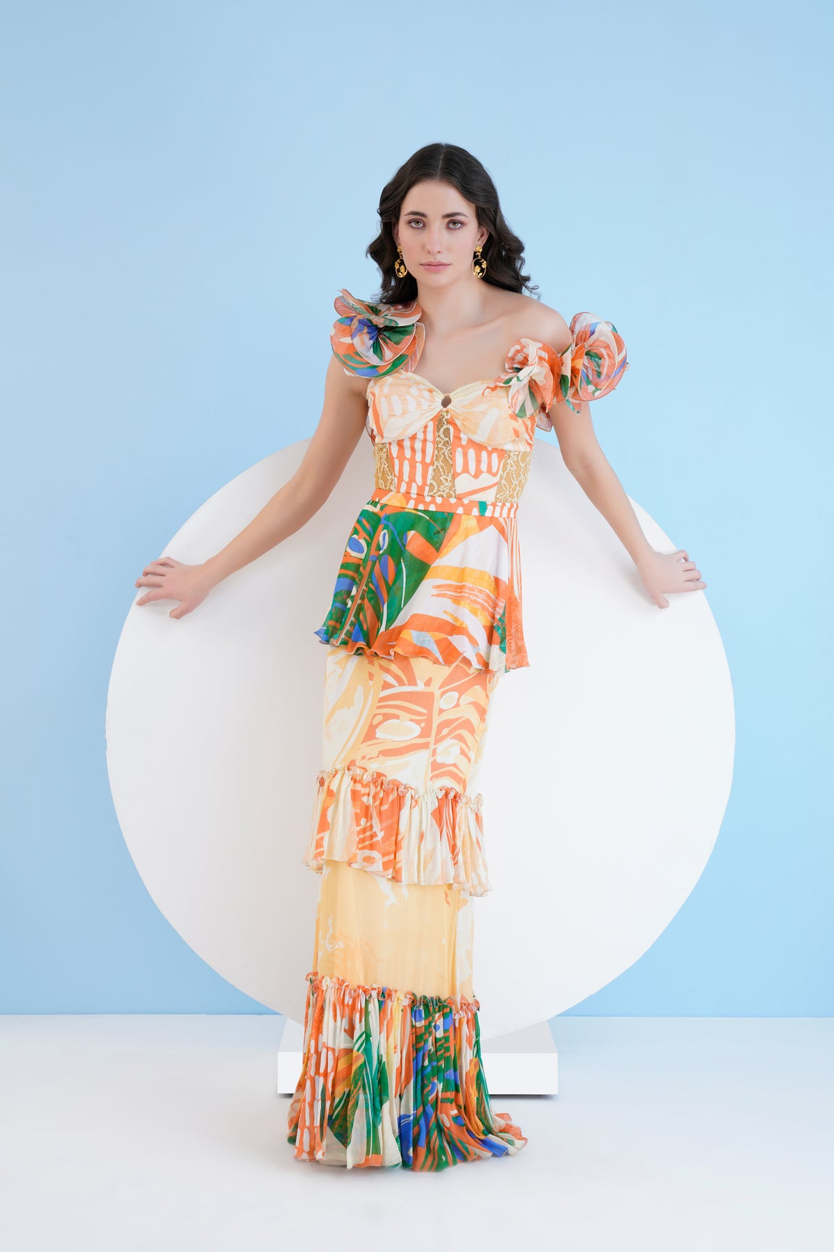 Mysterious Tropic Printed Tiered Dress