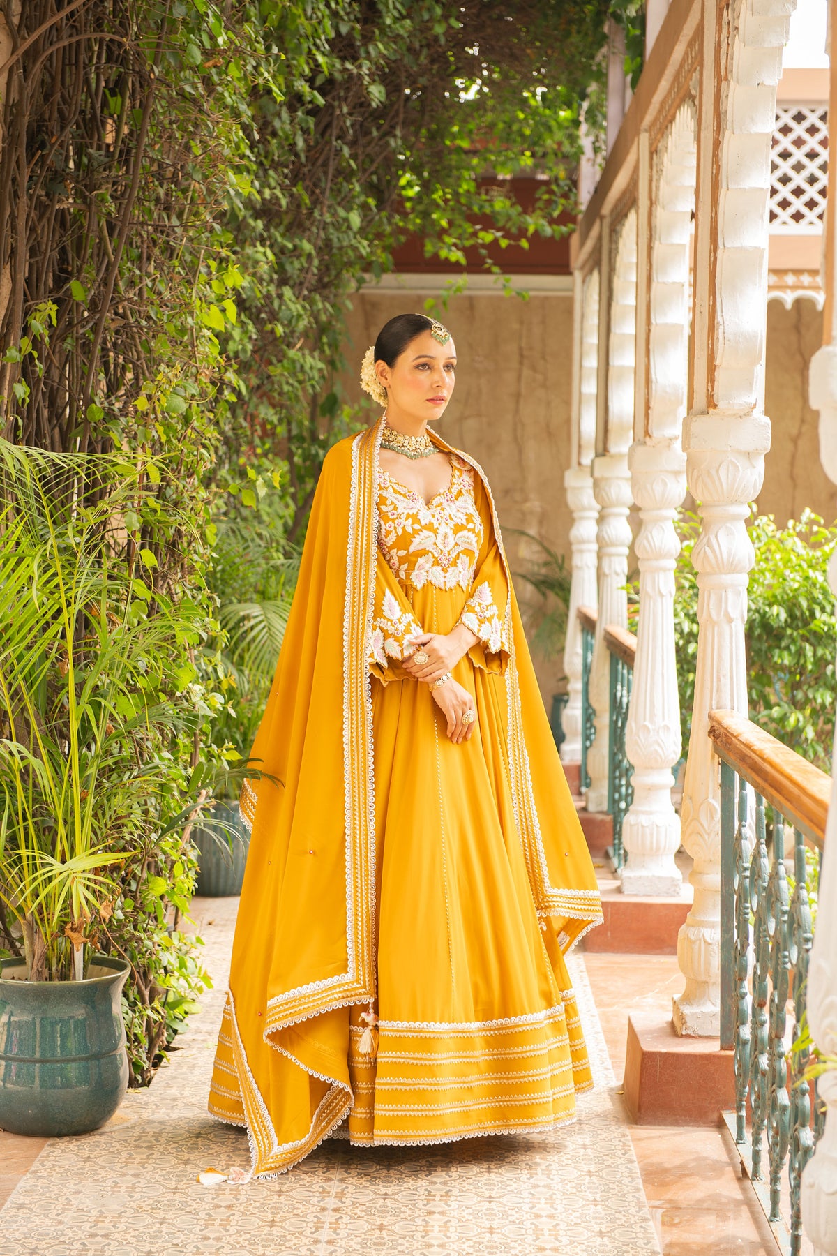 Hasrat Mustard Anarkali Set