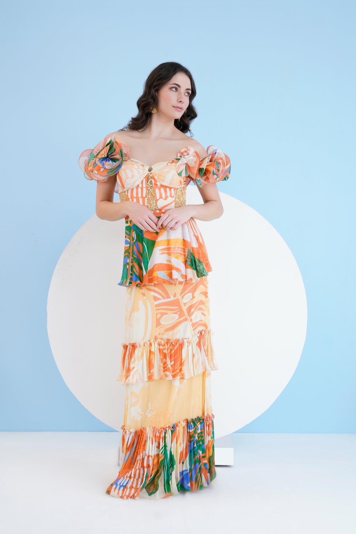 Mysterious Tropic Printed Tiered Dress