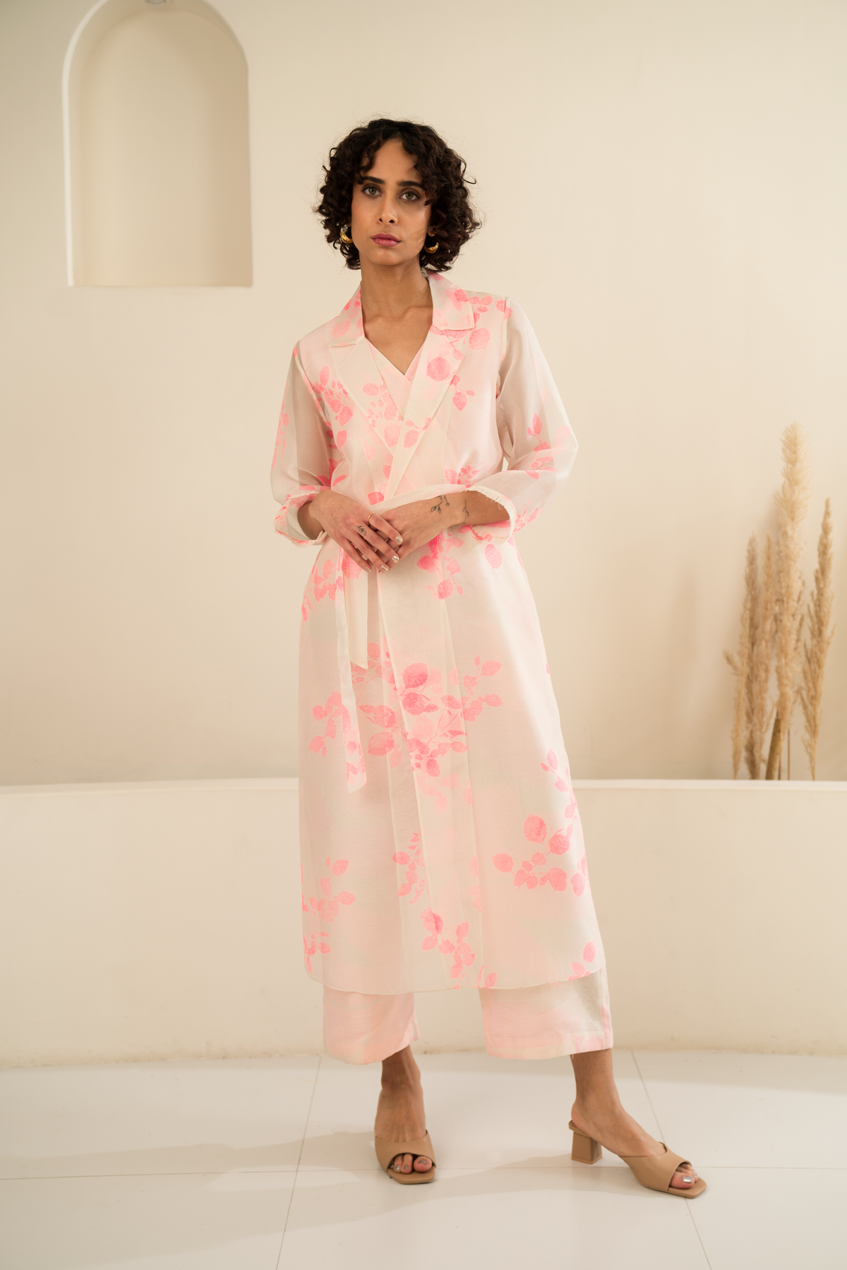 Pink Printed Jacket Jumpsuit