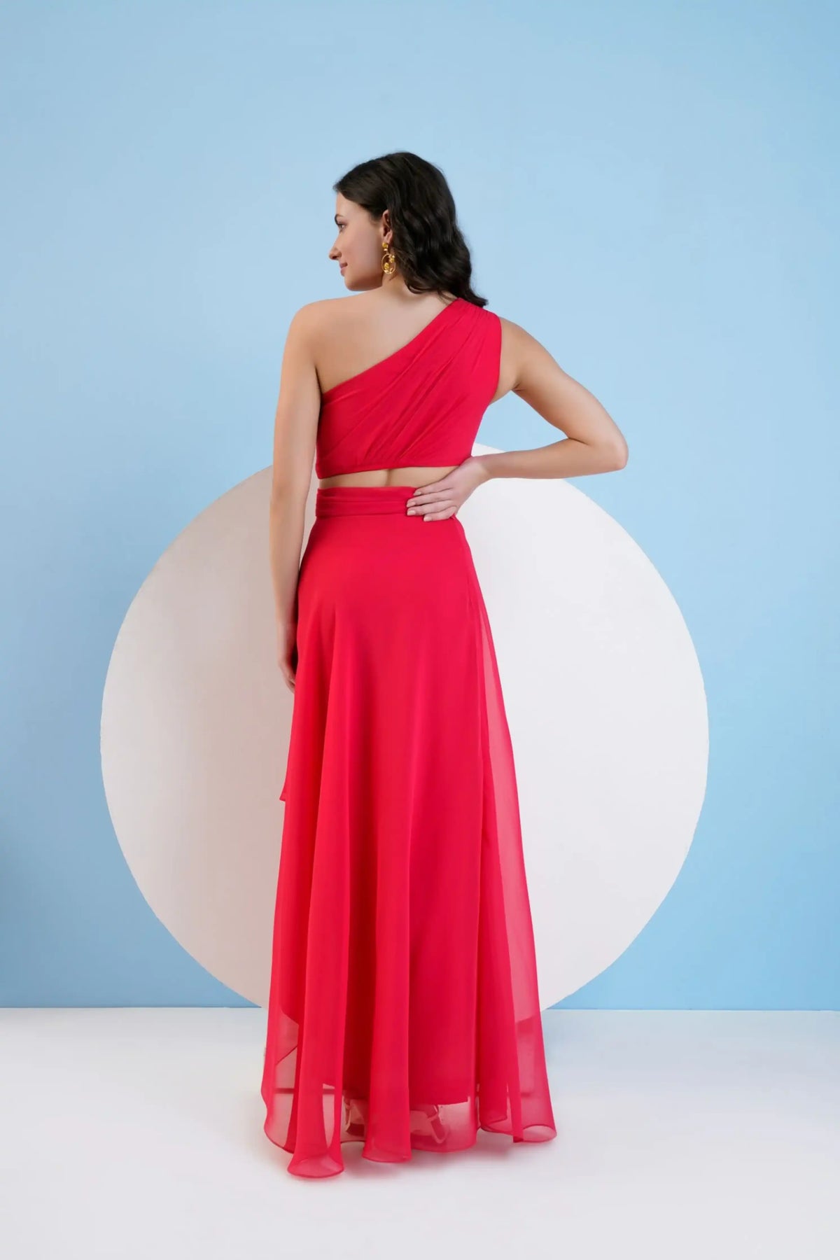 Red One Shoulder High Low Dress