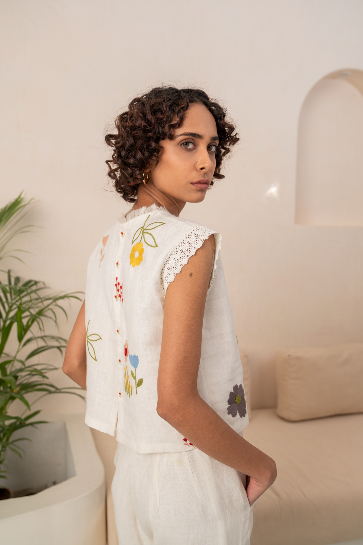 Ivory Emebroidered Linen Co-ord Set