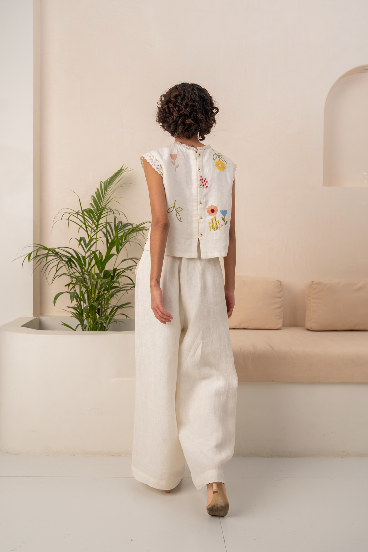 Ivory Emebroidered Linen Co-ord Set