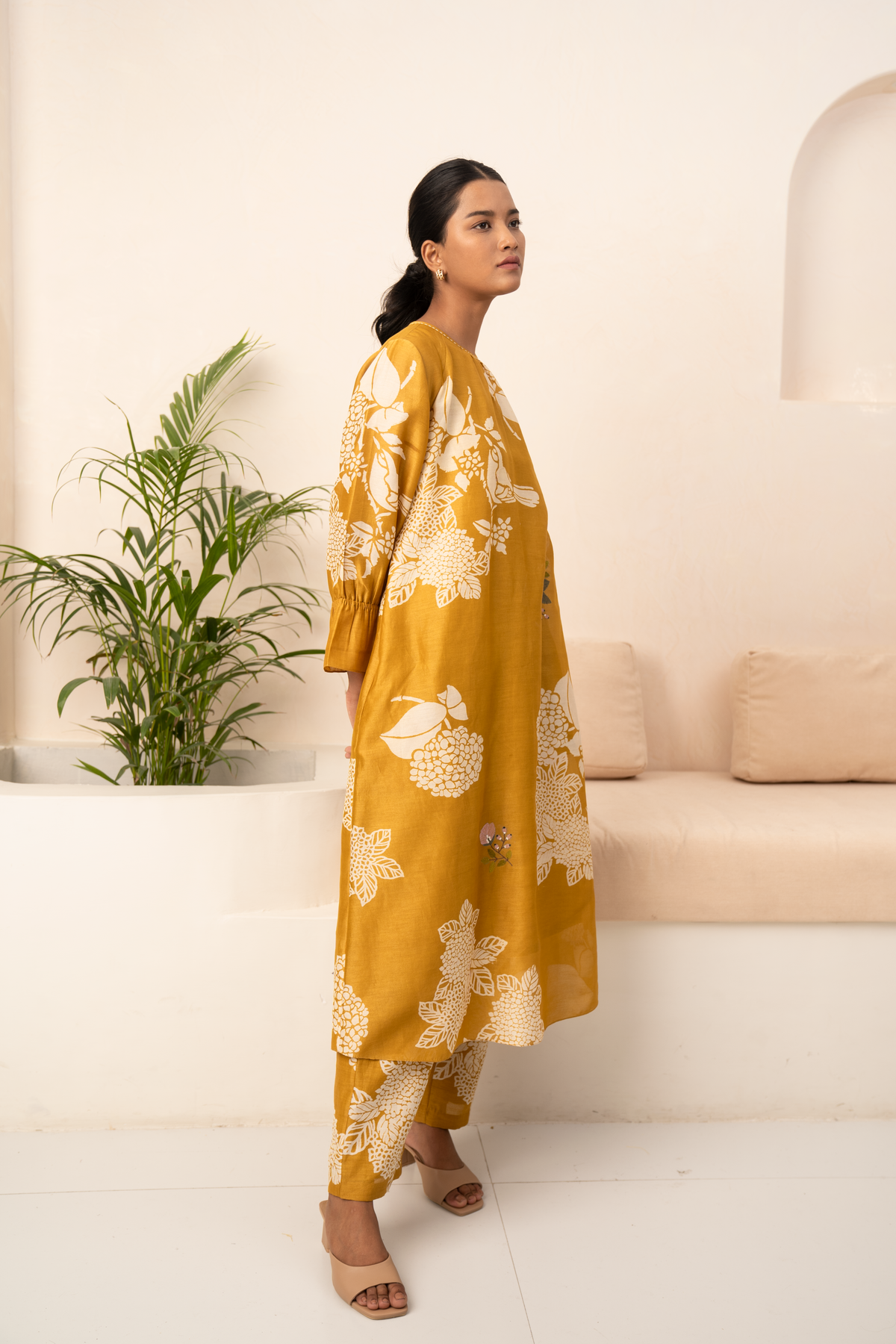 Ochre Floral Printed Kurta Set