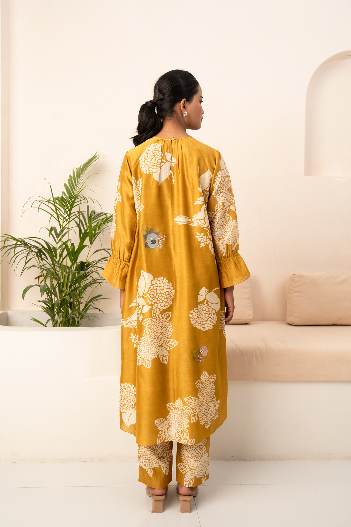 Ochre Floral Printed Kurta Set