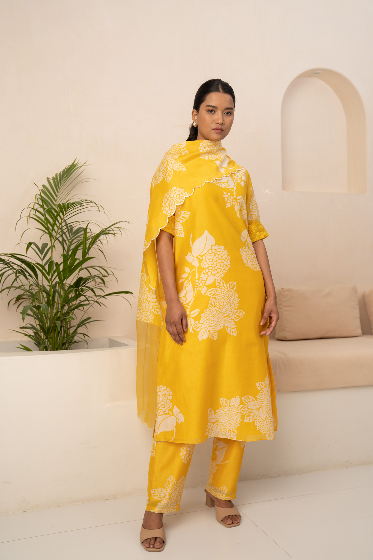 Yellow Floral Printed Kurta Set