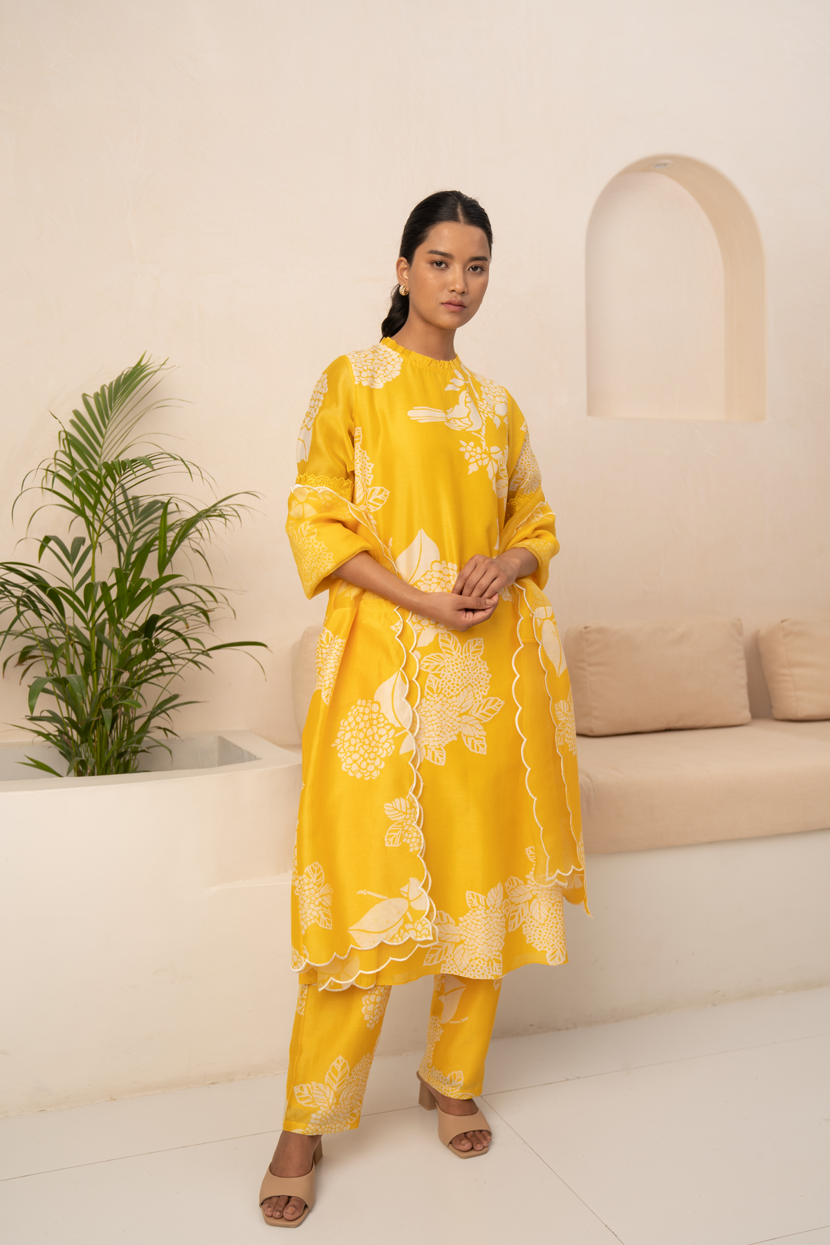 Yellow Floral Printed Kurta Set