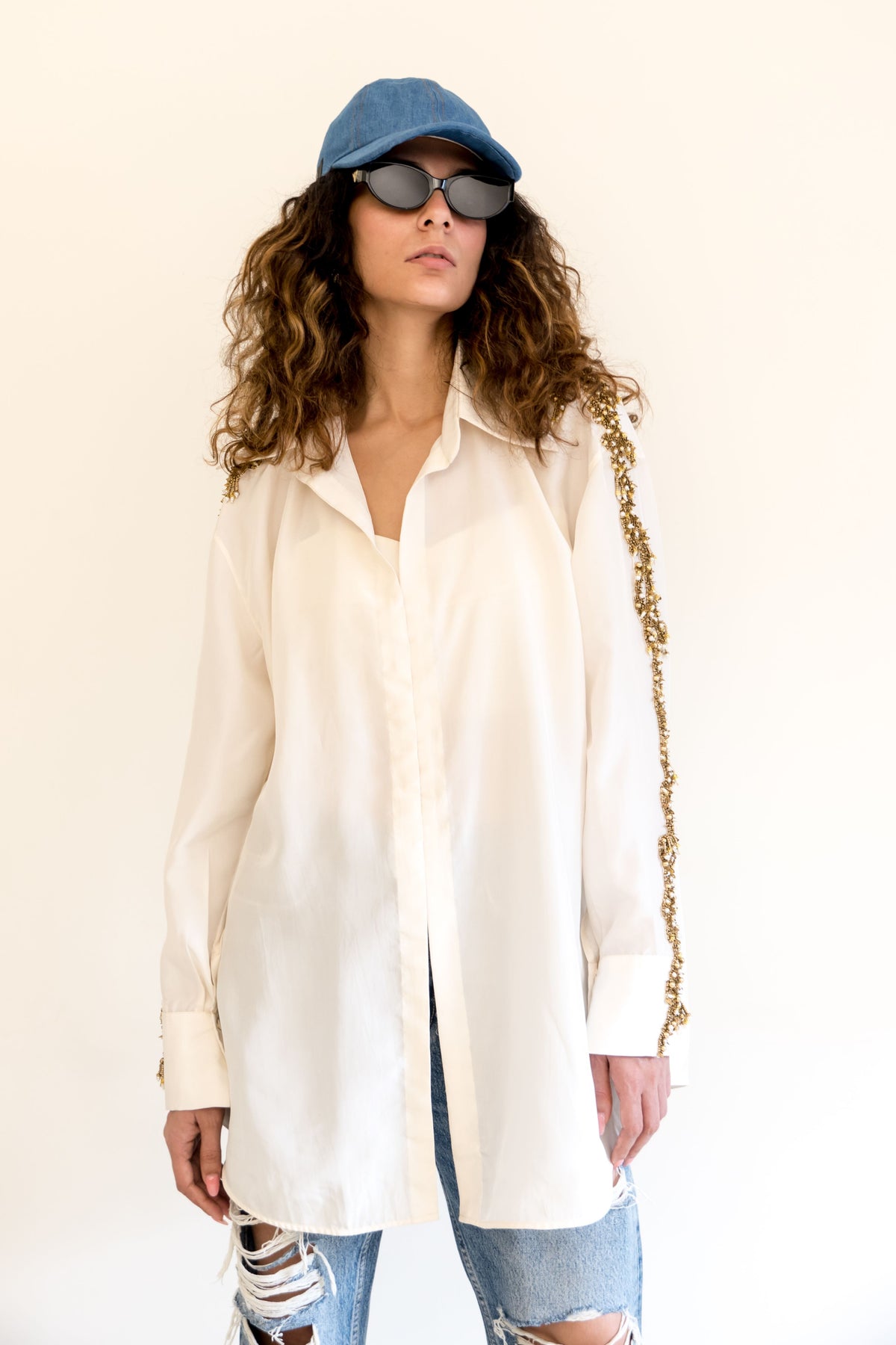 Bonbon Shirt With Gold Embroidery