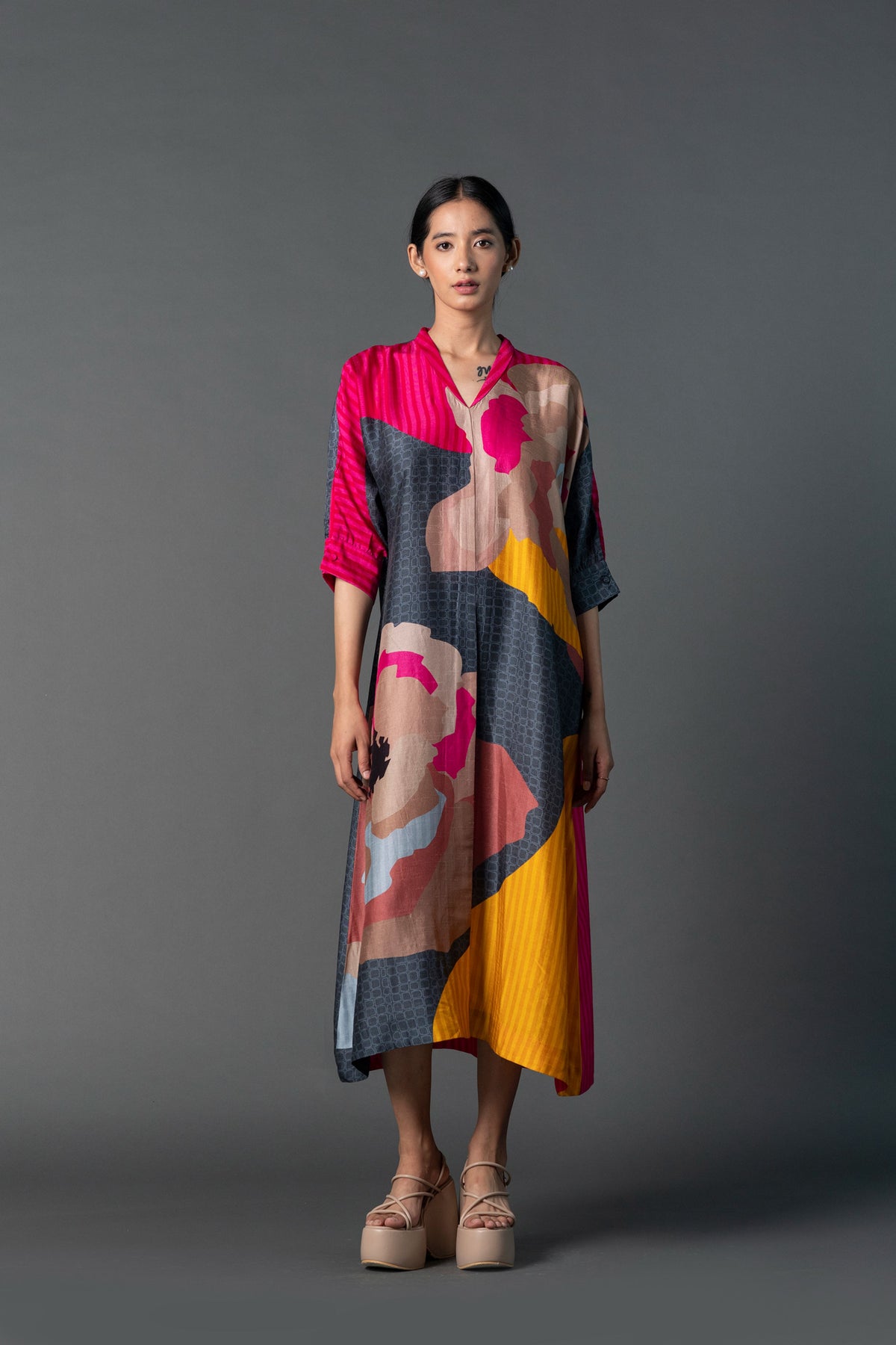 Grey Hot Pink Kurta