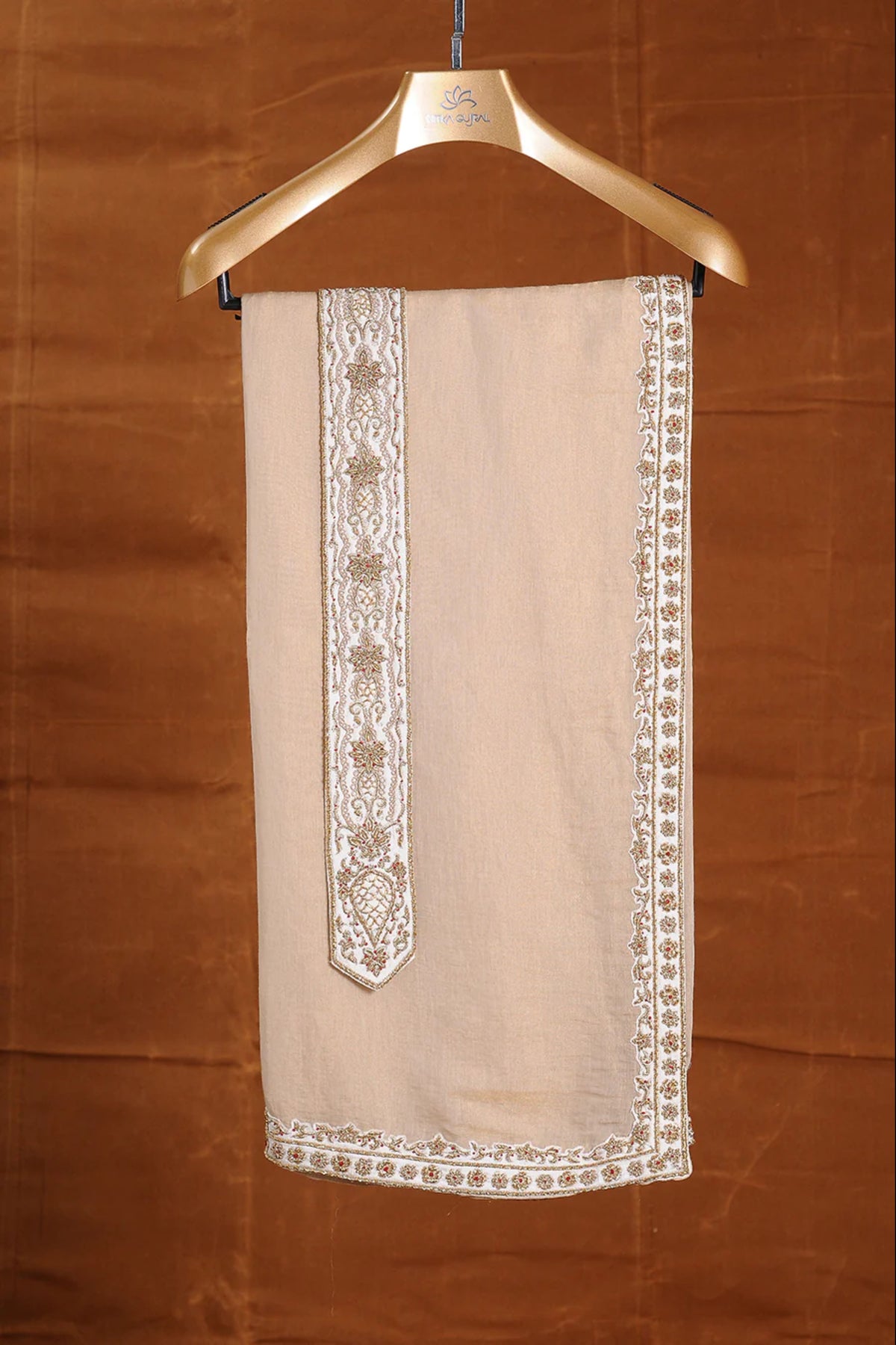 Ivory Raw Silk Shawl and Belt